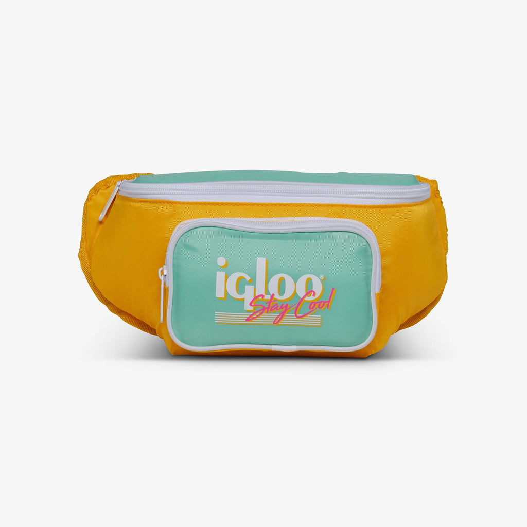 3 can Retro Fanny Pack Cooler Bag, Purple and Aqua Blue