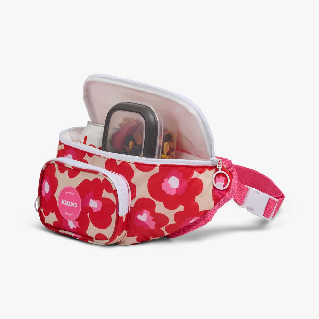 3 can Retro Fanny Pack Cooler Bag, Purple and Aqua Blue