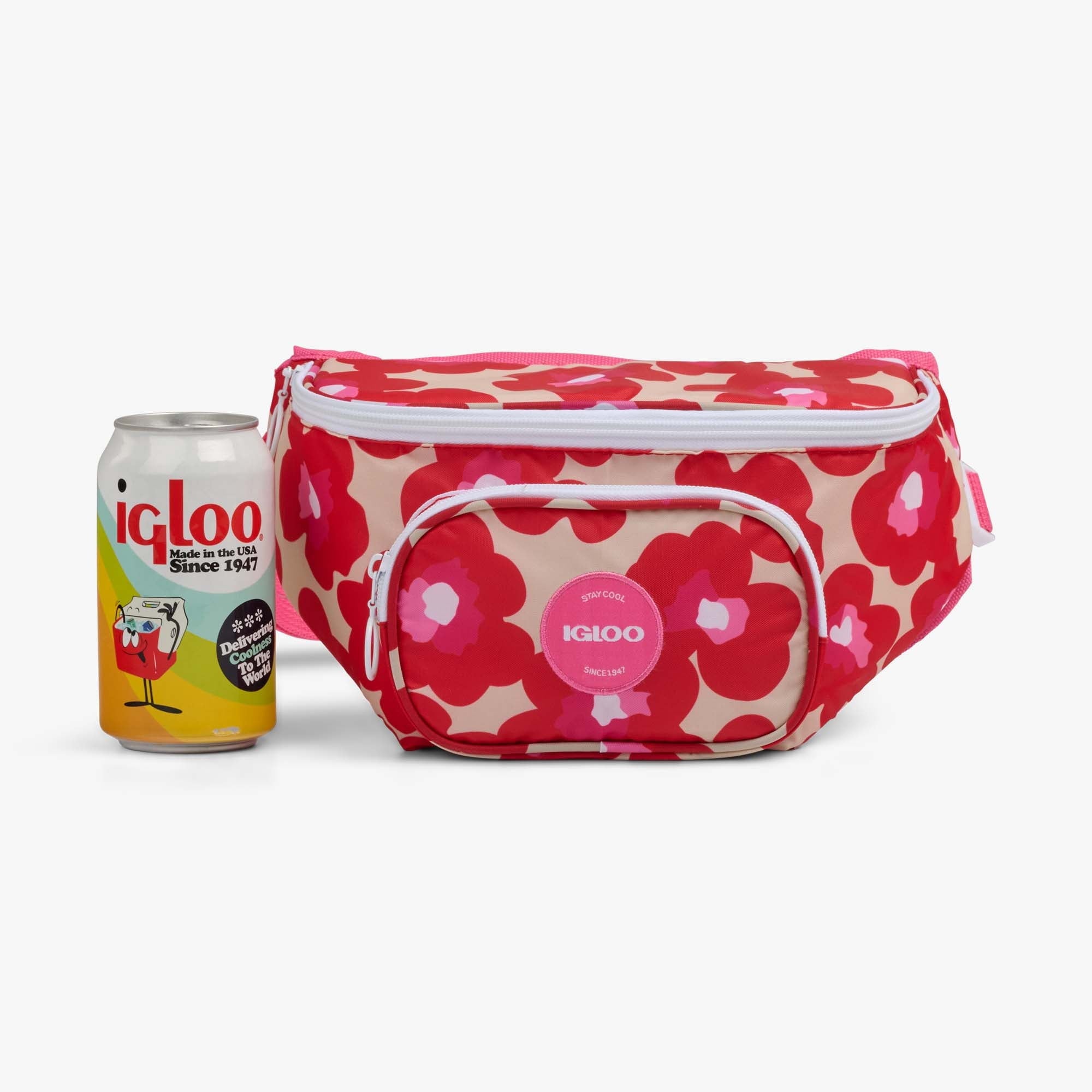 3 can Retro Fanny Pack Cooler Bag, Purple and Aqua Blue