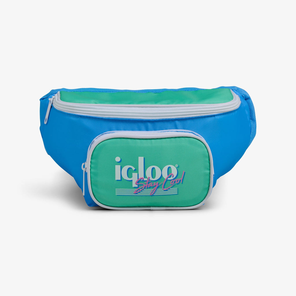 3 can Retro Fanny Pack Cooler Bag, Purple and Aqua Blue