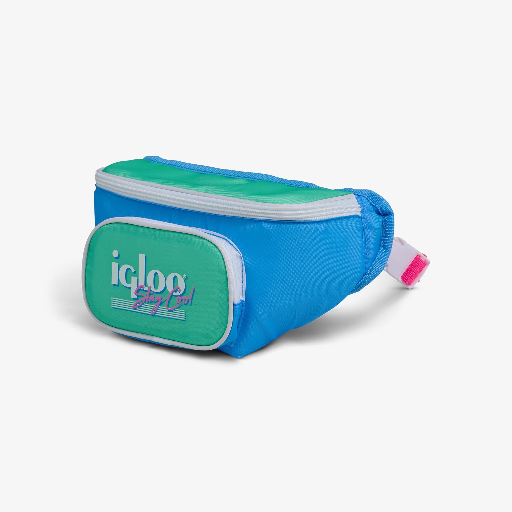 3 can Retro Fanny Pack Cooler Bag, Purple and Aqua Blue