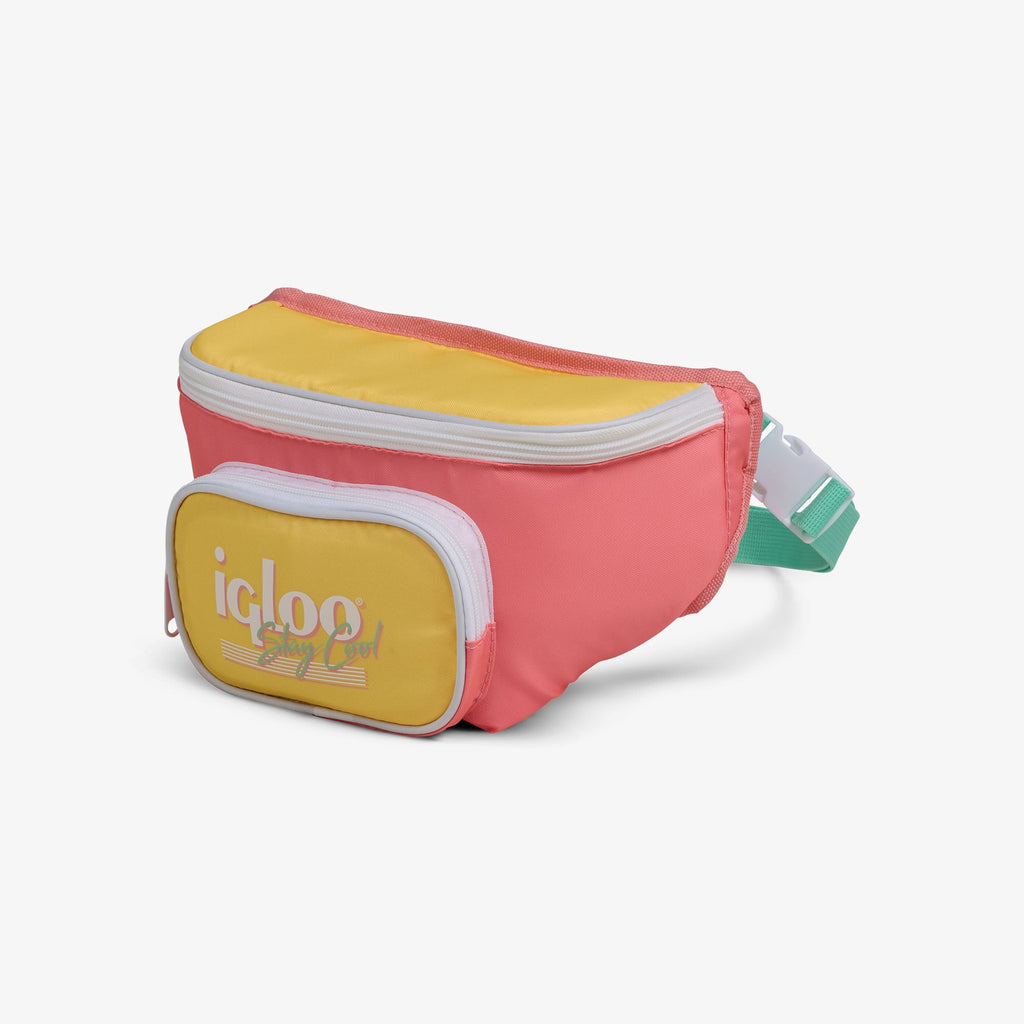 3 can Retro Fanny Pack Cooler Bag, Purple and Aqua Blue