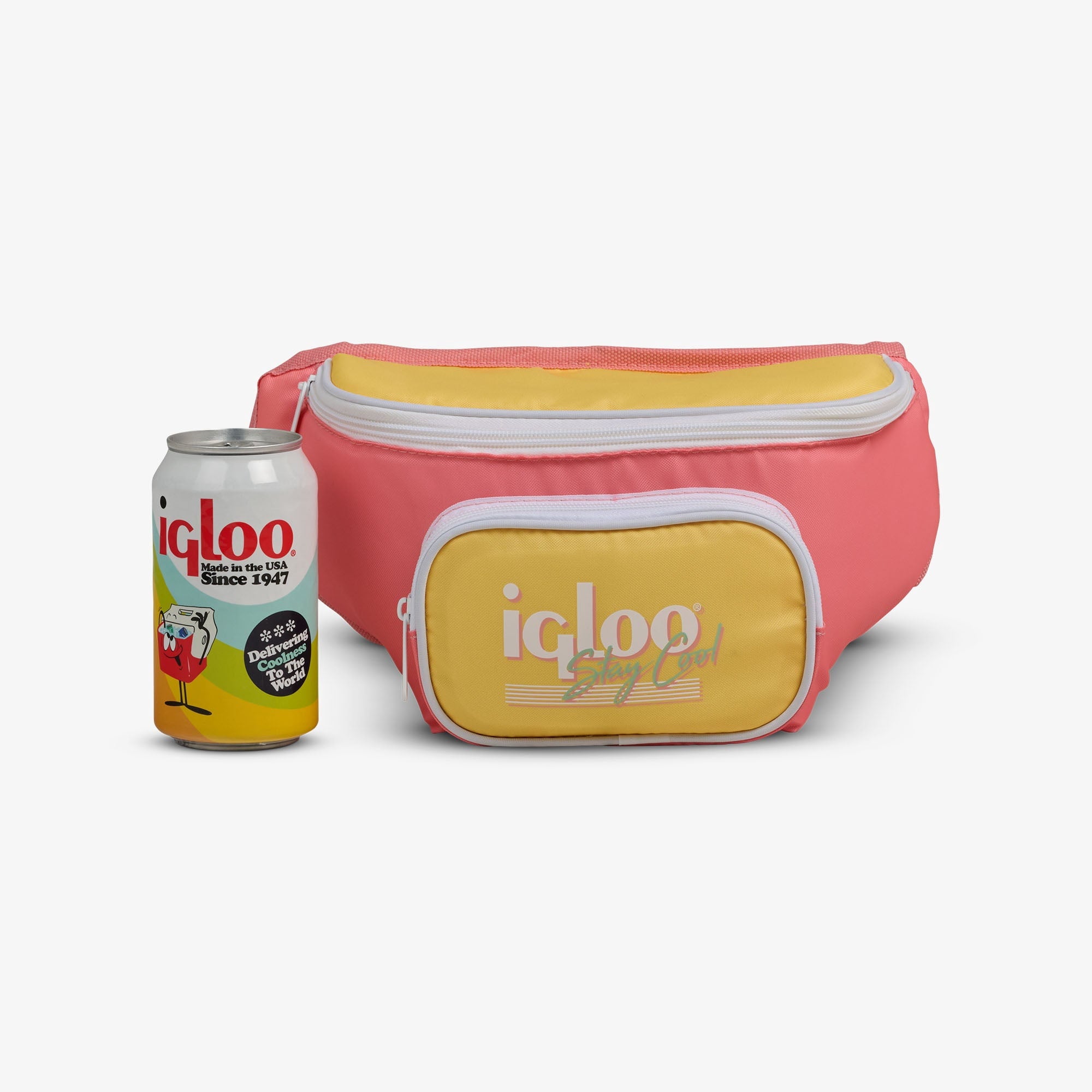 3 can Retro Fanny Pack Cooler Bag, Purple and Aqua Blue