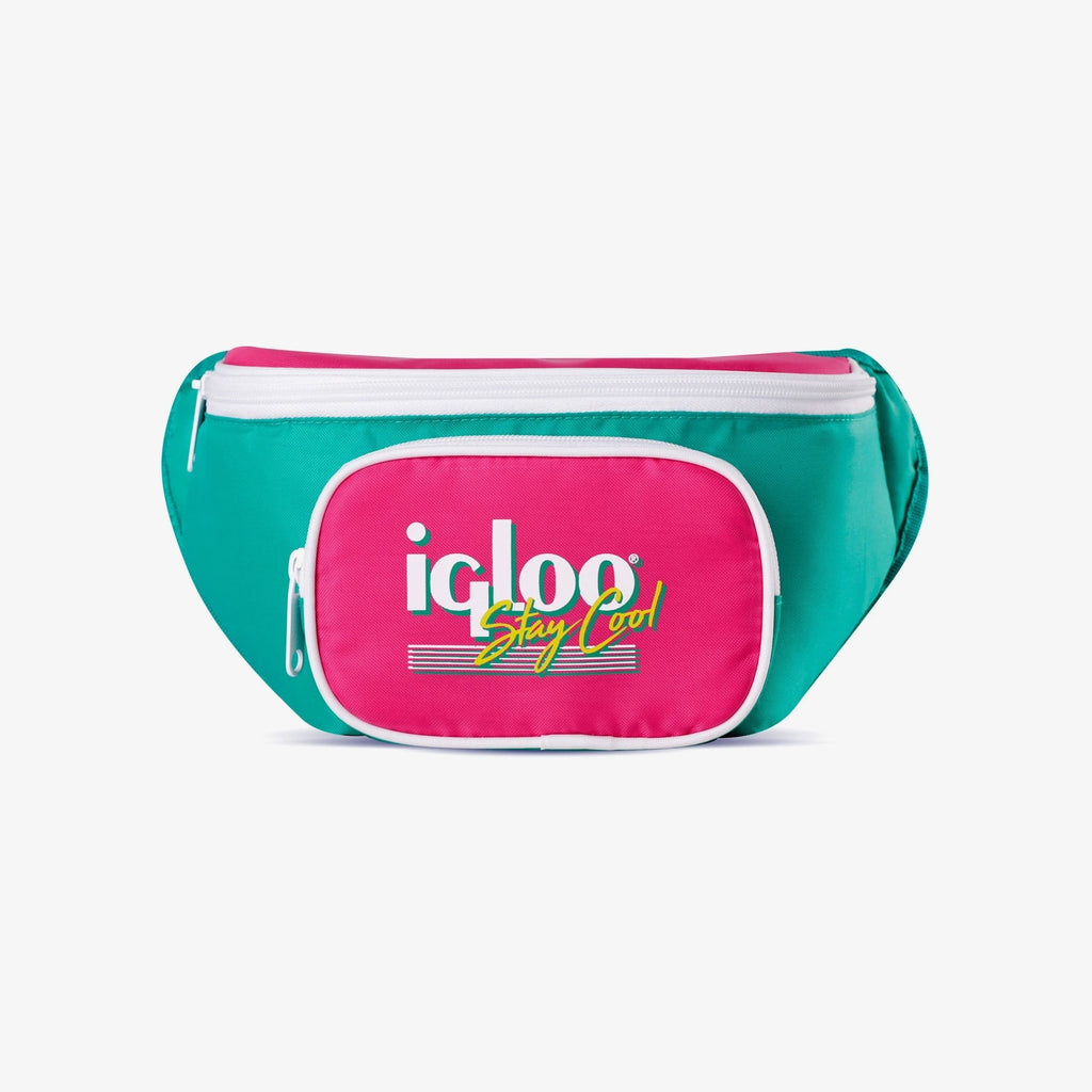 3 can Retro Fanny Pack Cooler Bag, Purple and Aqua Blue