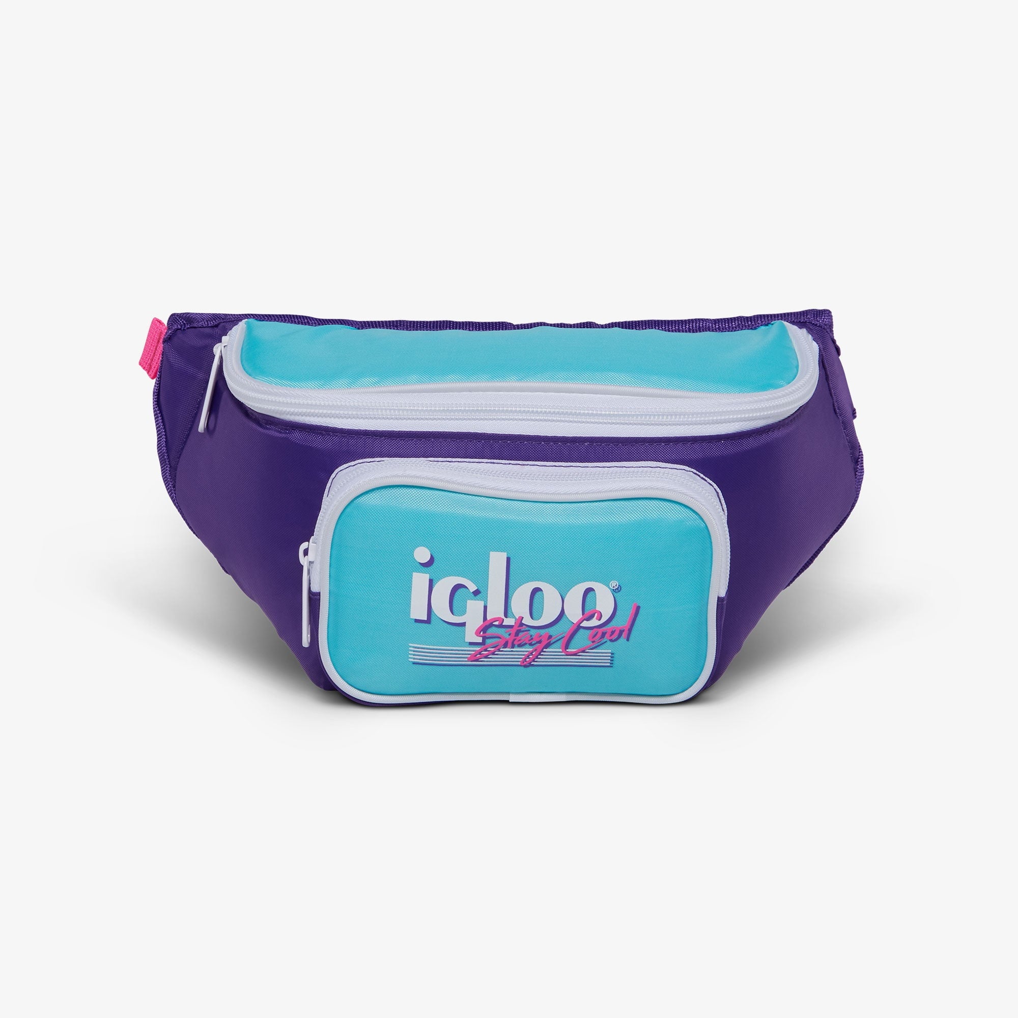 3 can Retro Fanny Pack Cooler Bag, Purple and Aqua Blue