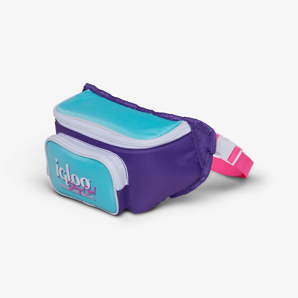 3 can Retro Fanny Pack Cooler Bag, Purple and Aqua Blue