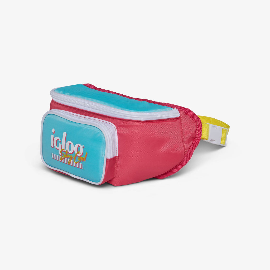 3 can Retro Fanny Pack Cooler Bag, Purple and Aqua Blue