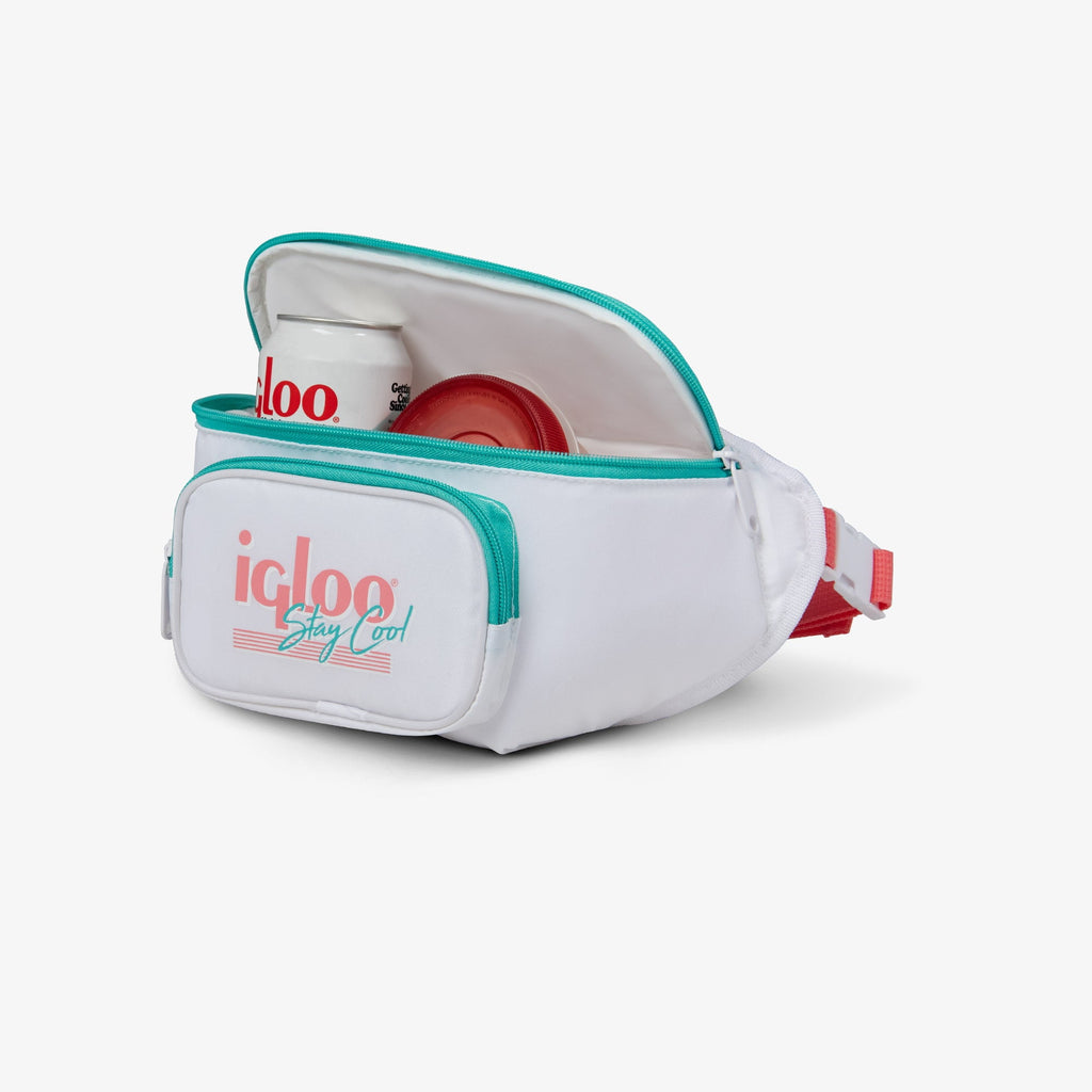 3 can Retro Fanny Pack Cooler Bag, Purple and Aqua Blue