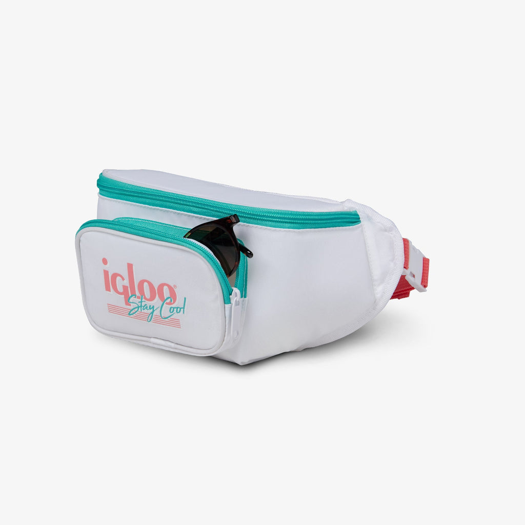 3 can Retro Fanny Pack Cooler Bag, Purple and Aqua Blue