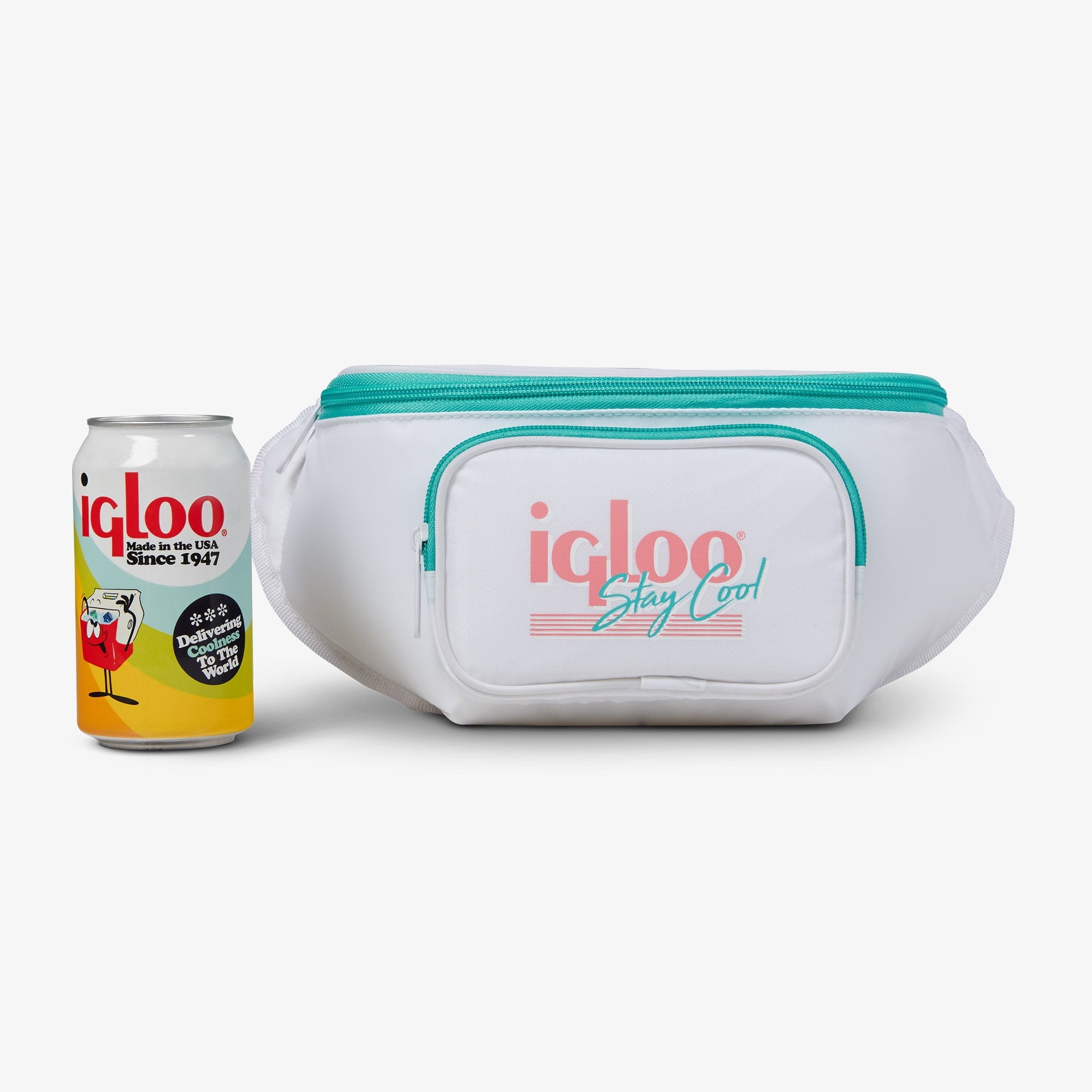3 can Retro Fanny Pack Cooler Bag, Purple and Aqua Blue