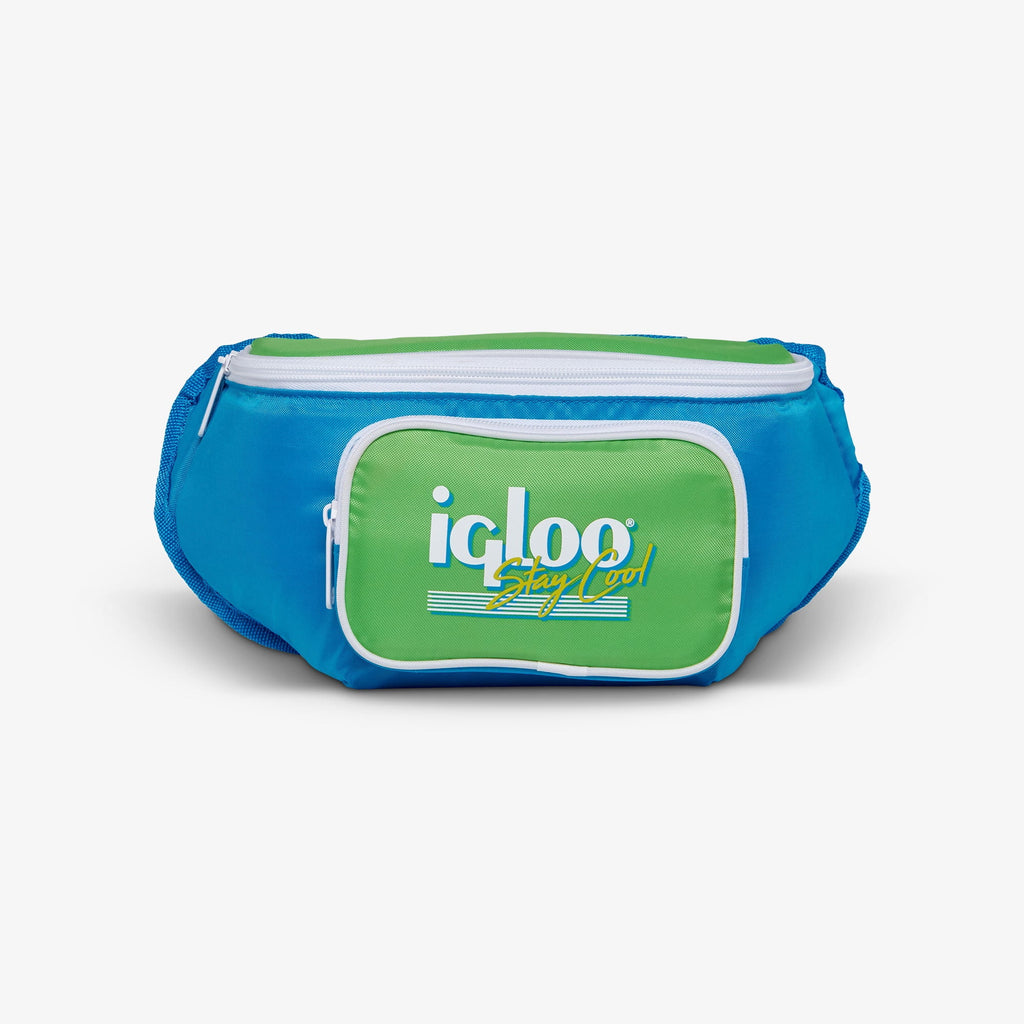 3 can Retro Fanny Pack Cooler Bag, Purple and Aqua Blue