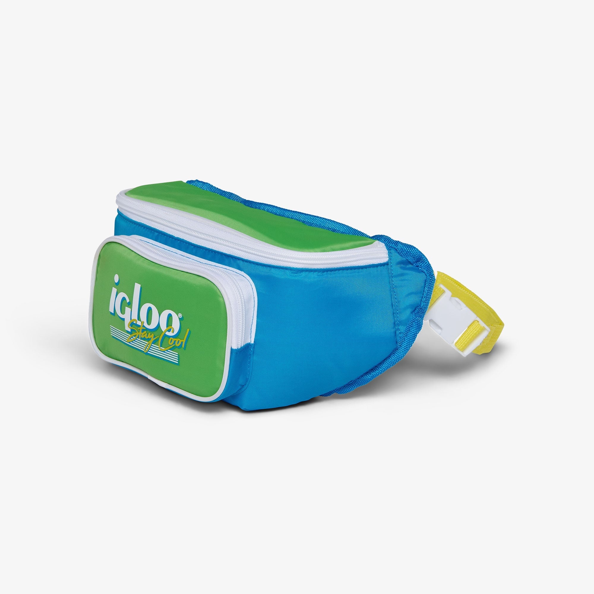 3 can Retro Fanny Pack Cooler Bag, Purple and Aqua Blue