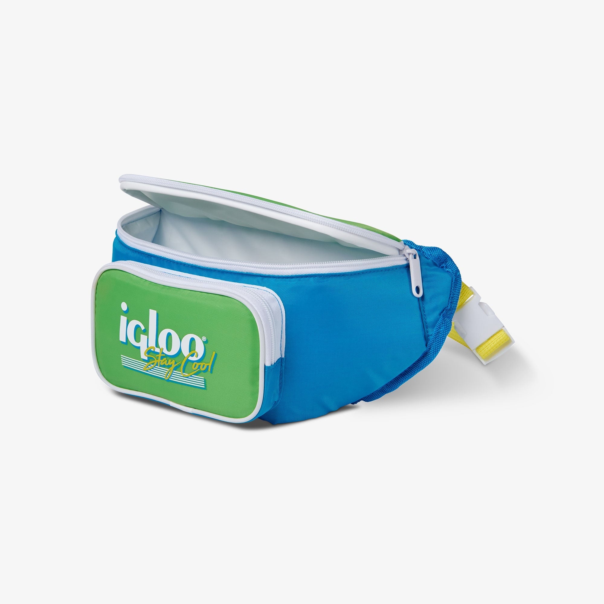 3 can Retro Fanny Pack Cooler Bag, Purple and Aqua Blue
