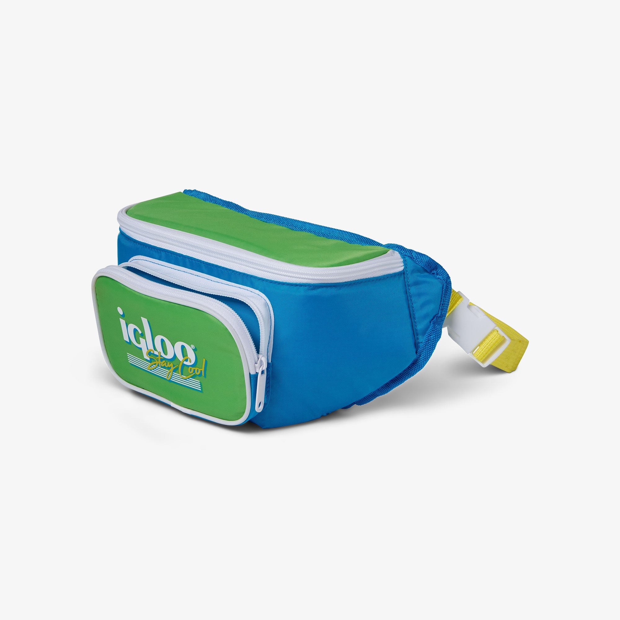 3 can Retro Fanny Pack Cooler Bag, Purple and Aqua Blue
