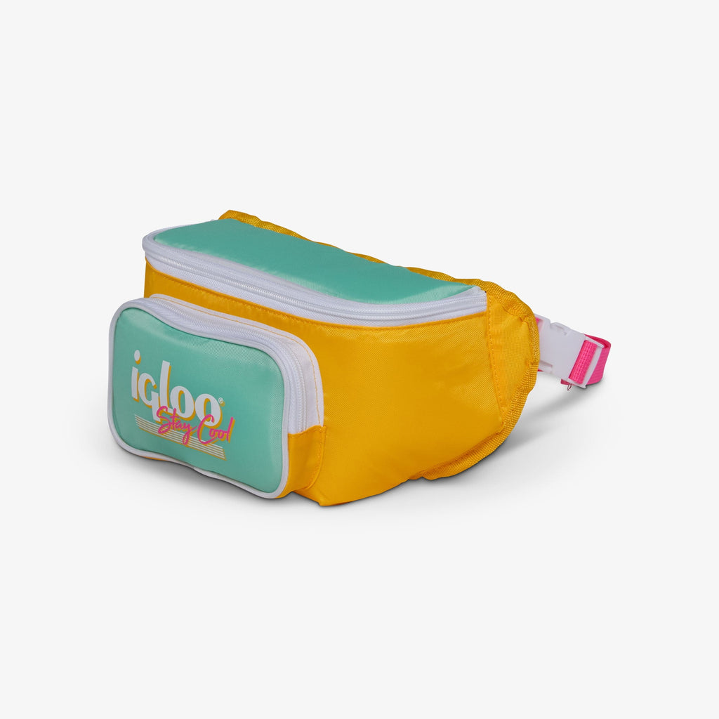 3 can Retro Fanny Pack Cooler Bag, Purple and Aqua Blue