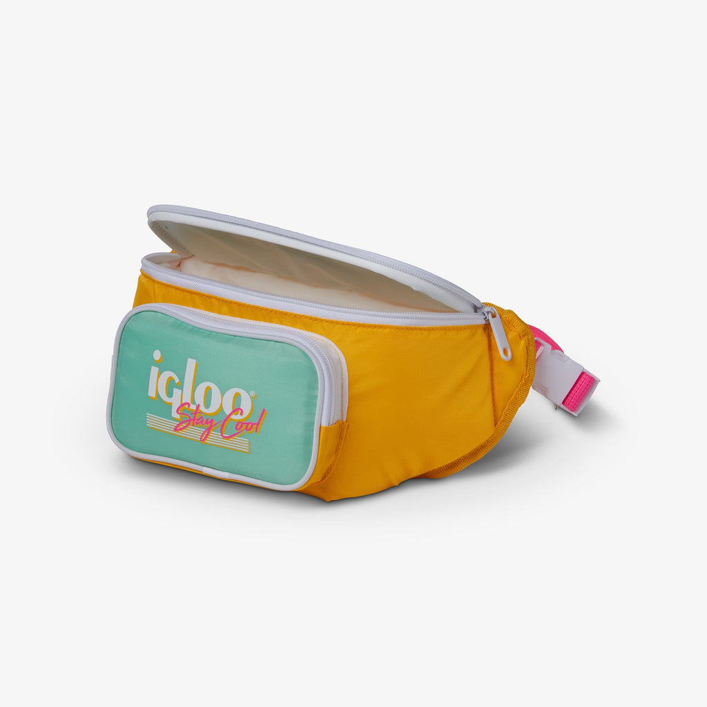 3 can Retro Fanny Pack Cooler Bag, Purple and Aqua Blue