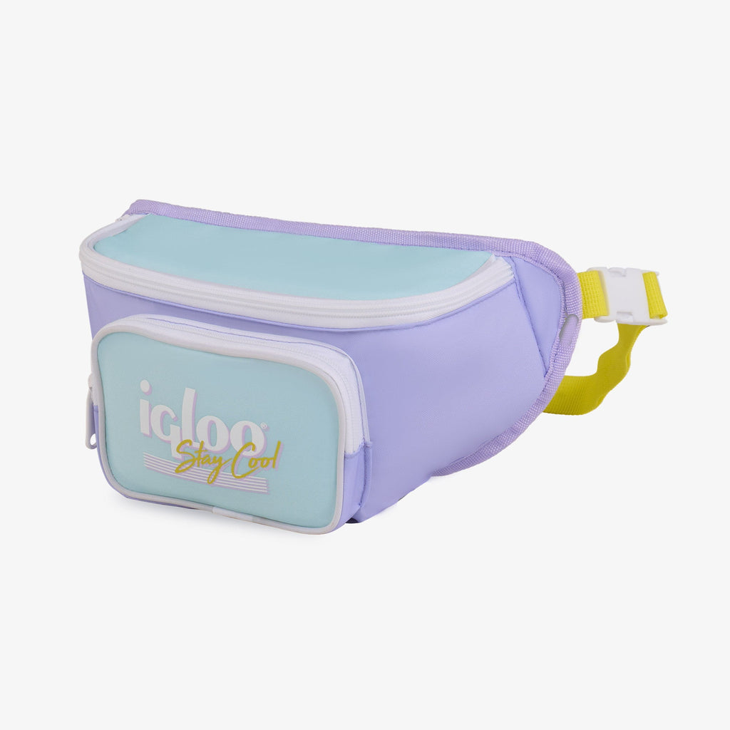 3 can Retro Fanny Pack Cooler Bag, Purple and Aqua Blue