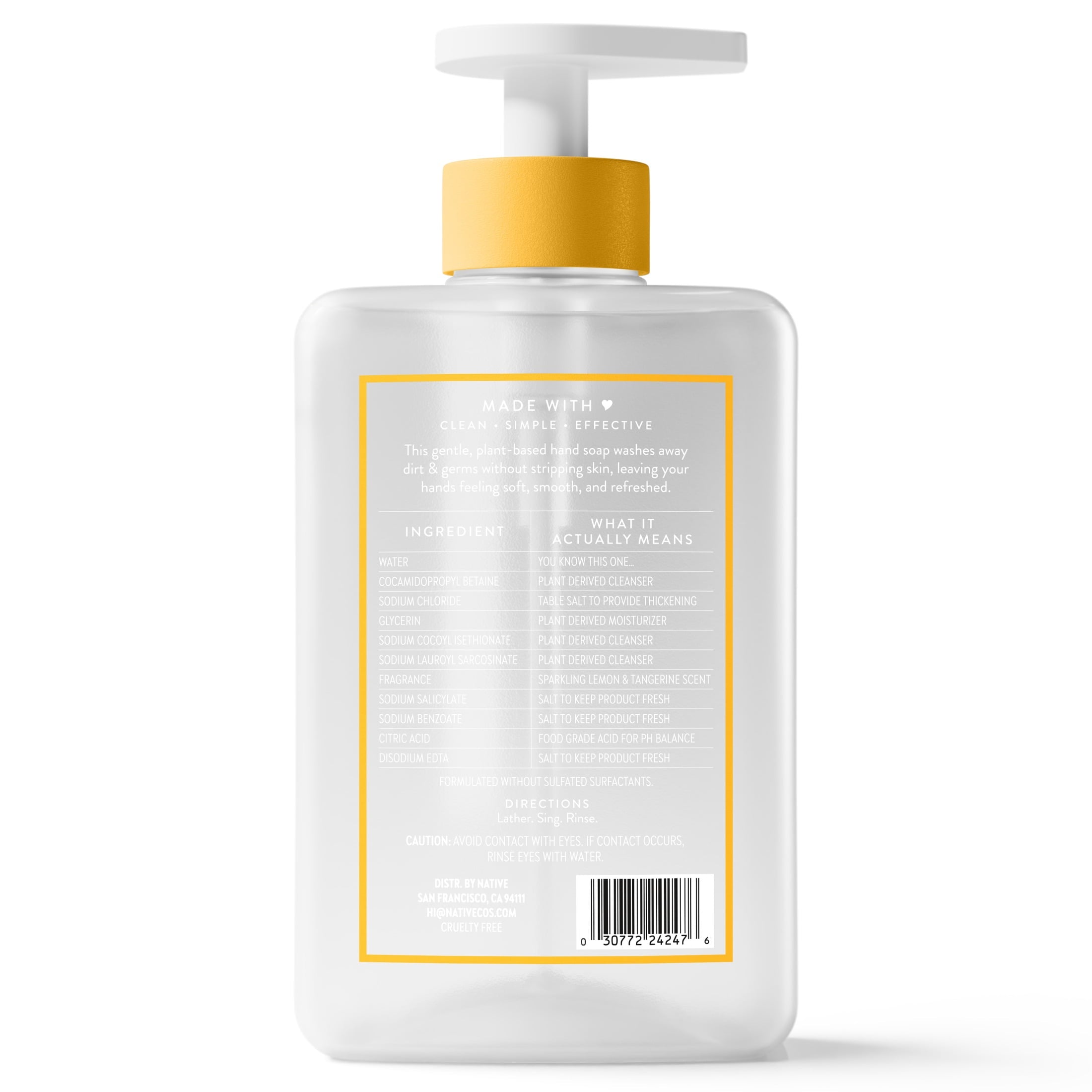 Liquid Hand Soap, Sparkling Lemon &amp; Tangerine, Non-drying, Naturally Derived Cleansers, Sulfate Free, 13 fl oz