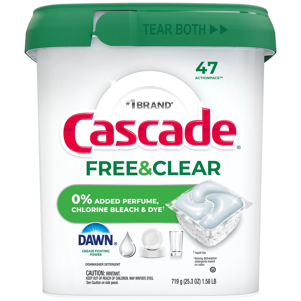 Free &amp; Clear Dishwasher Pods, Dish Detergent Soap, Unscented, 47 Count
