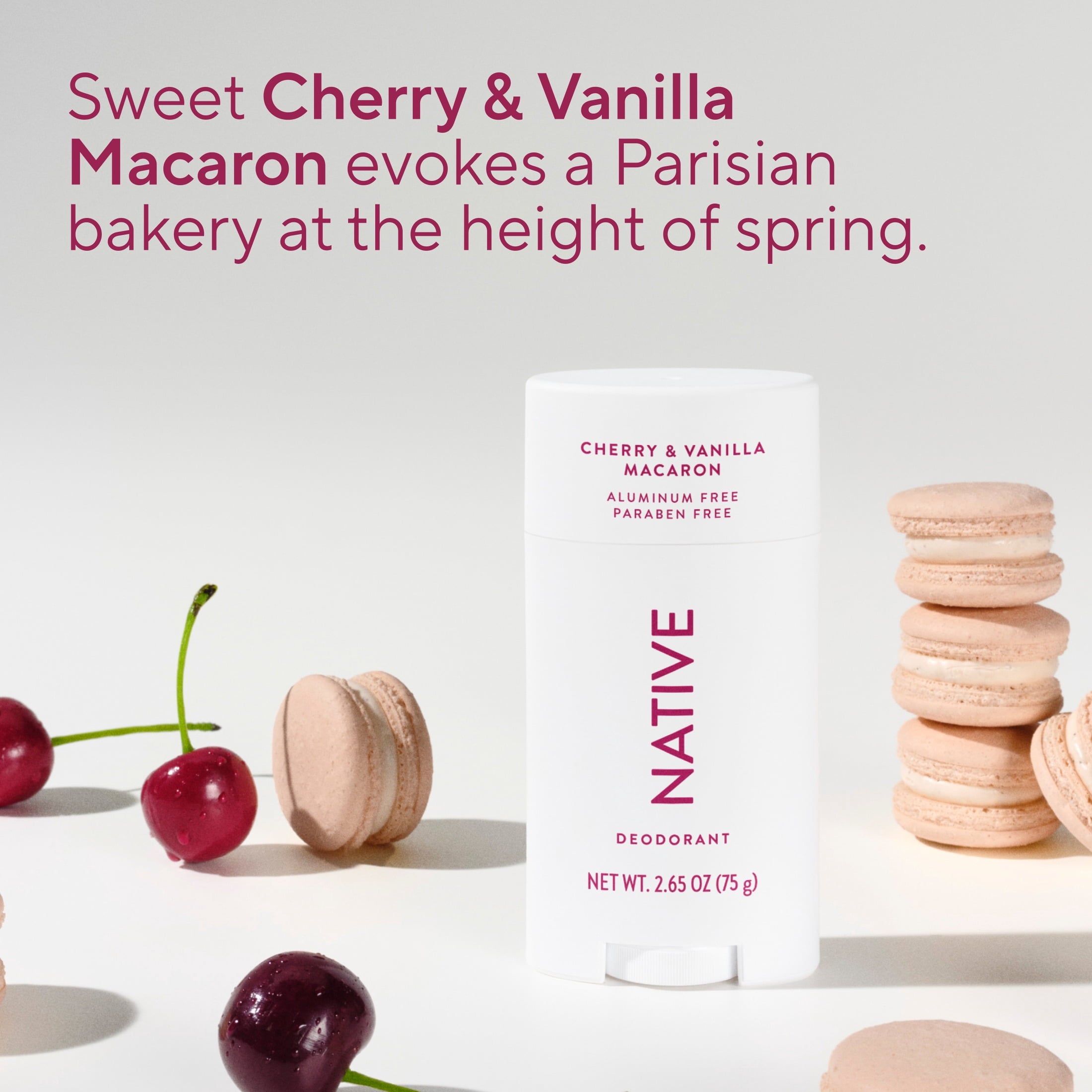 Deodorant, Aluminum Free, Cherry &amp; Vanilla Macaron, Deodorant for Women and Men, 2.65 oz