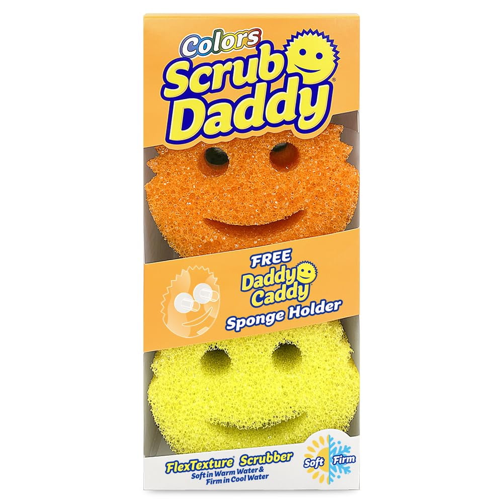 Colors 6ct + Daddy Caddy - Scratch-Free Multipurpose Dish Sponge + Sponge Holder - BPA Free &amp; Made with Polymer Foam - Stain &amp; Odor...
