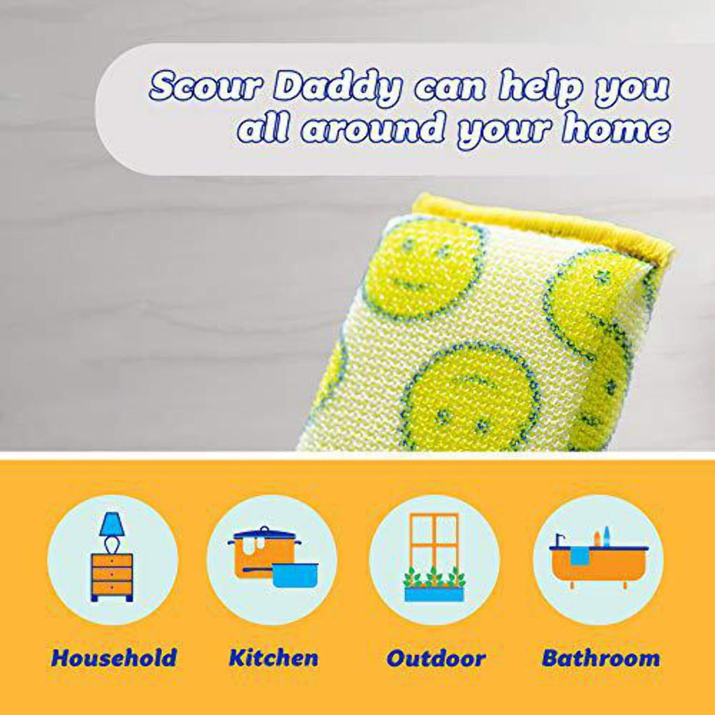 Scour Pads - Scour Daddy - Multi-Surface Scouring Pad, FlexTexture Sponge, Soft in Warm Water, Firm in Cold,  Odor Resistant, Easy to Clean 3ct (Pack of 2)