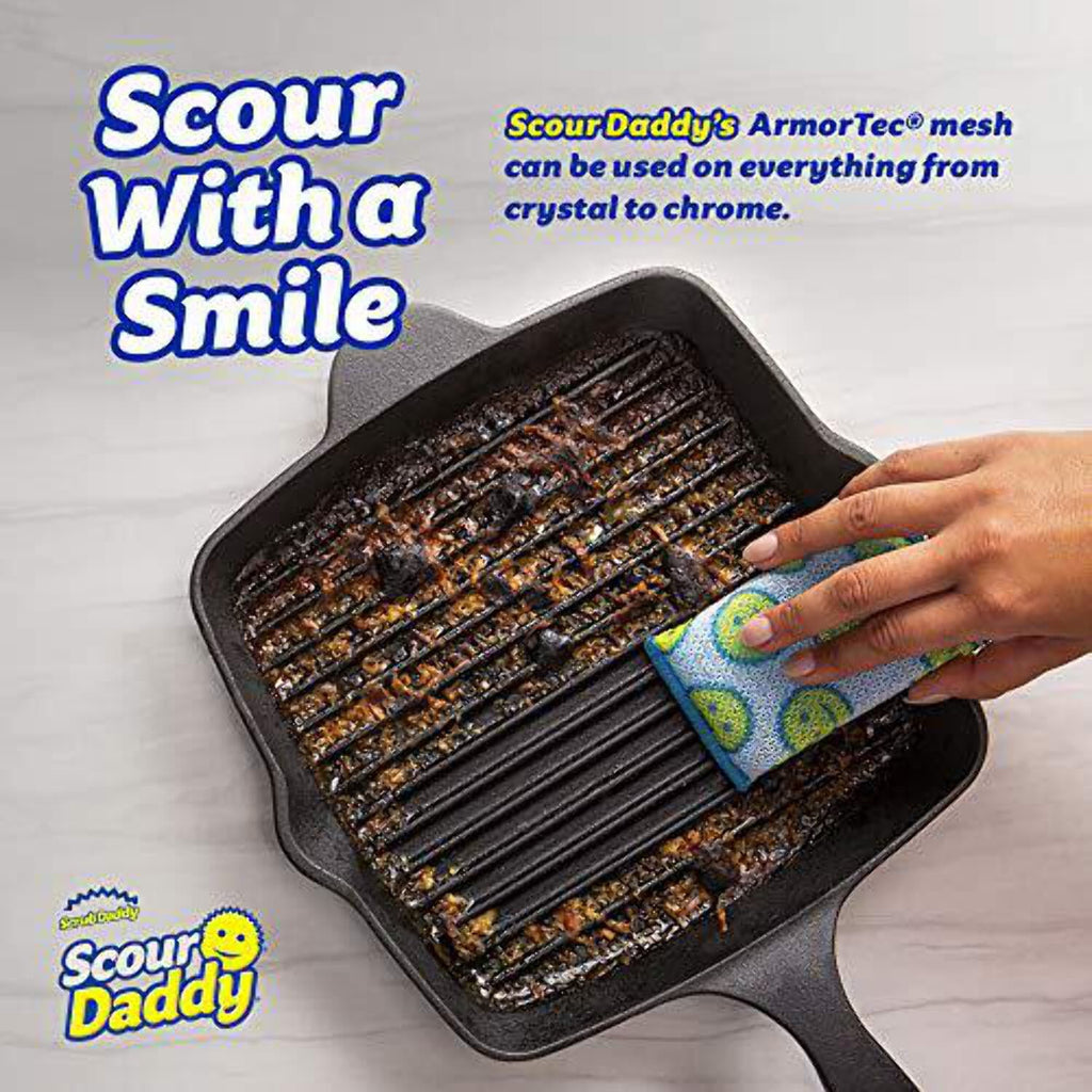 Scour Pads - Scour Daddy - Multi-Surface Scouring Pad, FlexTexture Sponge, Soft in Warm Water, Firm in Cold,  Odor Resistant, Easy to Clean 3ct (Pack of 2)