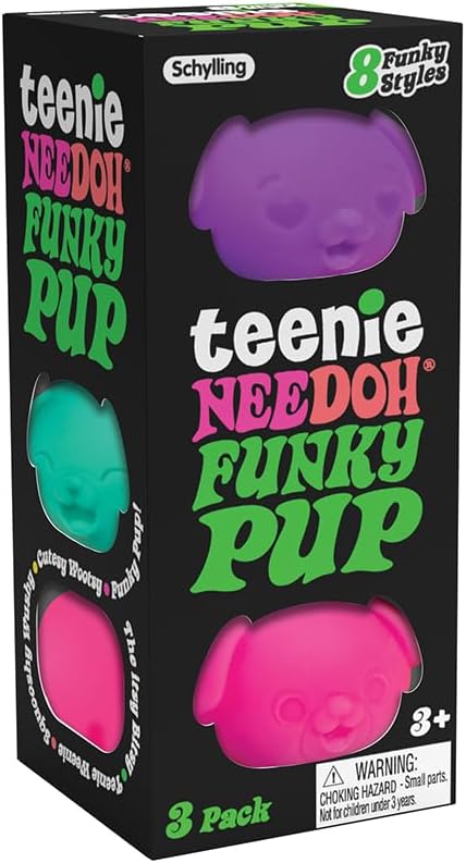 Schylling NeeDoh Teenie Funky Pups - Sensory Squeeze Toy - Contains 3 Mini Groovy Globs - 1.5″ Wide - Color May Vary (Pack of 1)