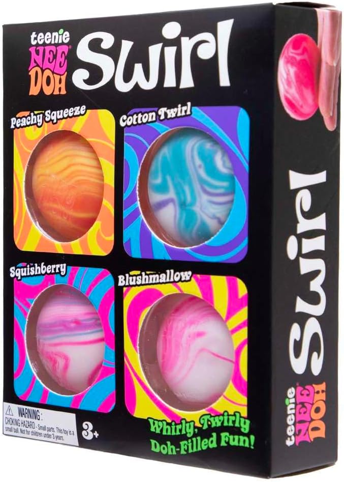 Schylling NeeDoh Teenie Swirl 4 Pack - Sensory Squeeze Toy - 1.5″ in Diameter - Colors May Vary