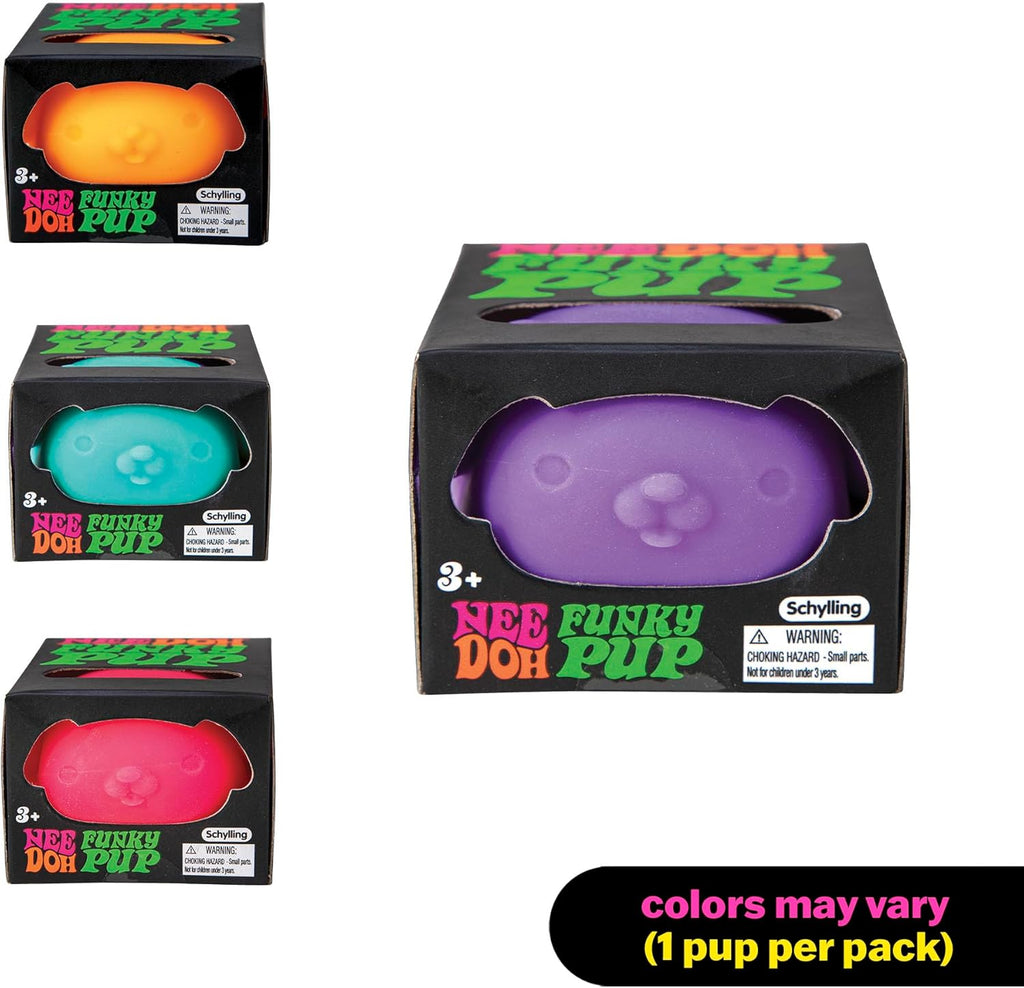 Schylling NeeDoh Funky Pups – Squishy Sensory Toy – Soft Dough Filling – Ages 3 and Up - Color May Vary; One Dog Per Pack