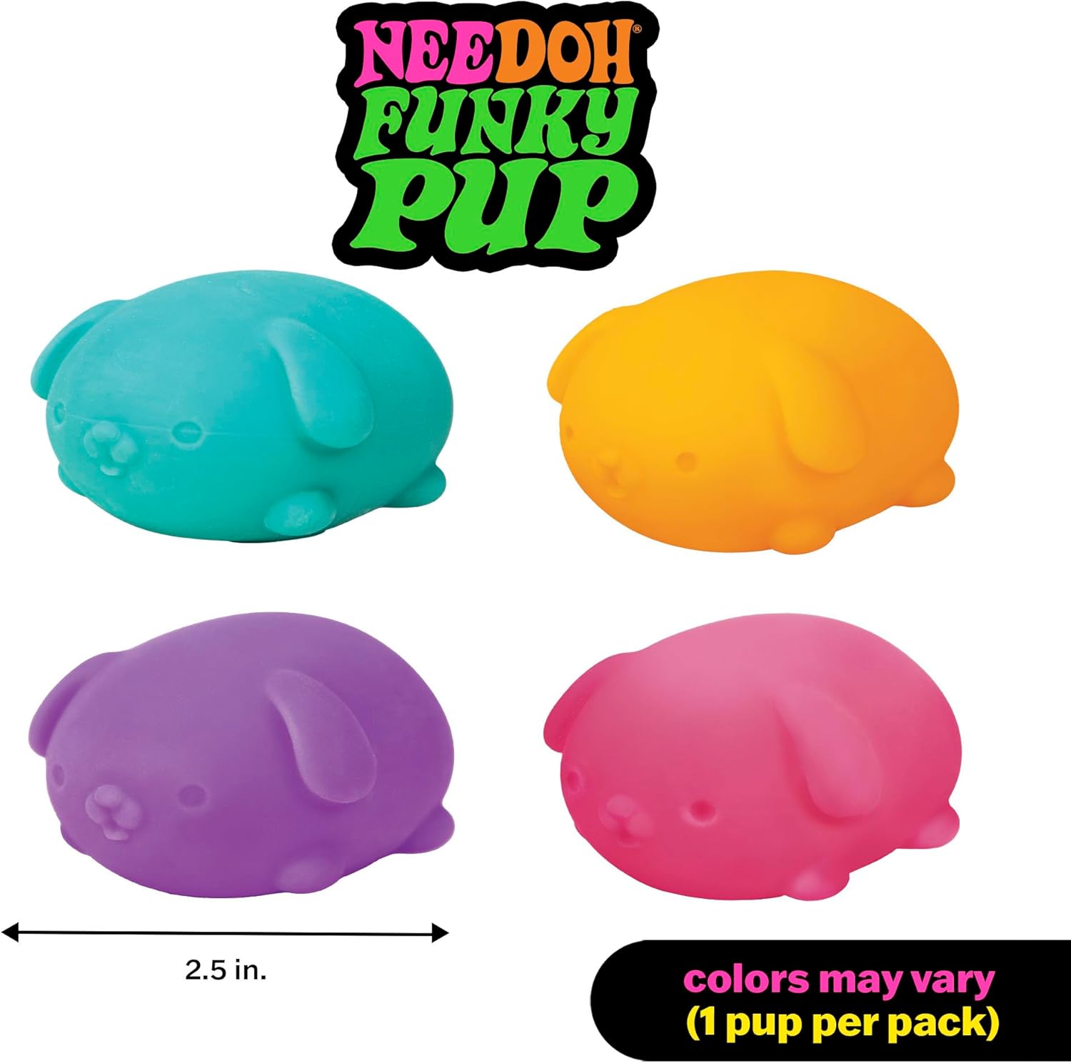 Schylling NeeDoh Funky Pups – Squishy Sensory Toy – Soft Dough Filling – Ages 3 and Up - Color May Vary; One Dog Per Pack