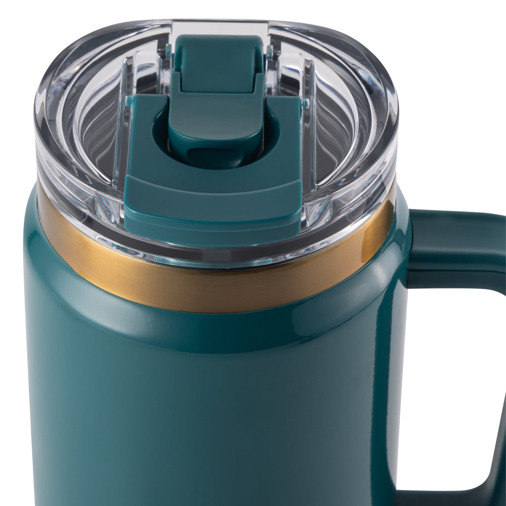 Thyme &amp; Table 32 fl oz Stainless Steel Luna Tumbler with Handle and Dual Straw Lid, Cream &amp; Black Check