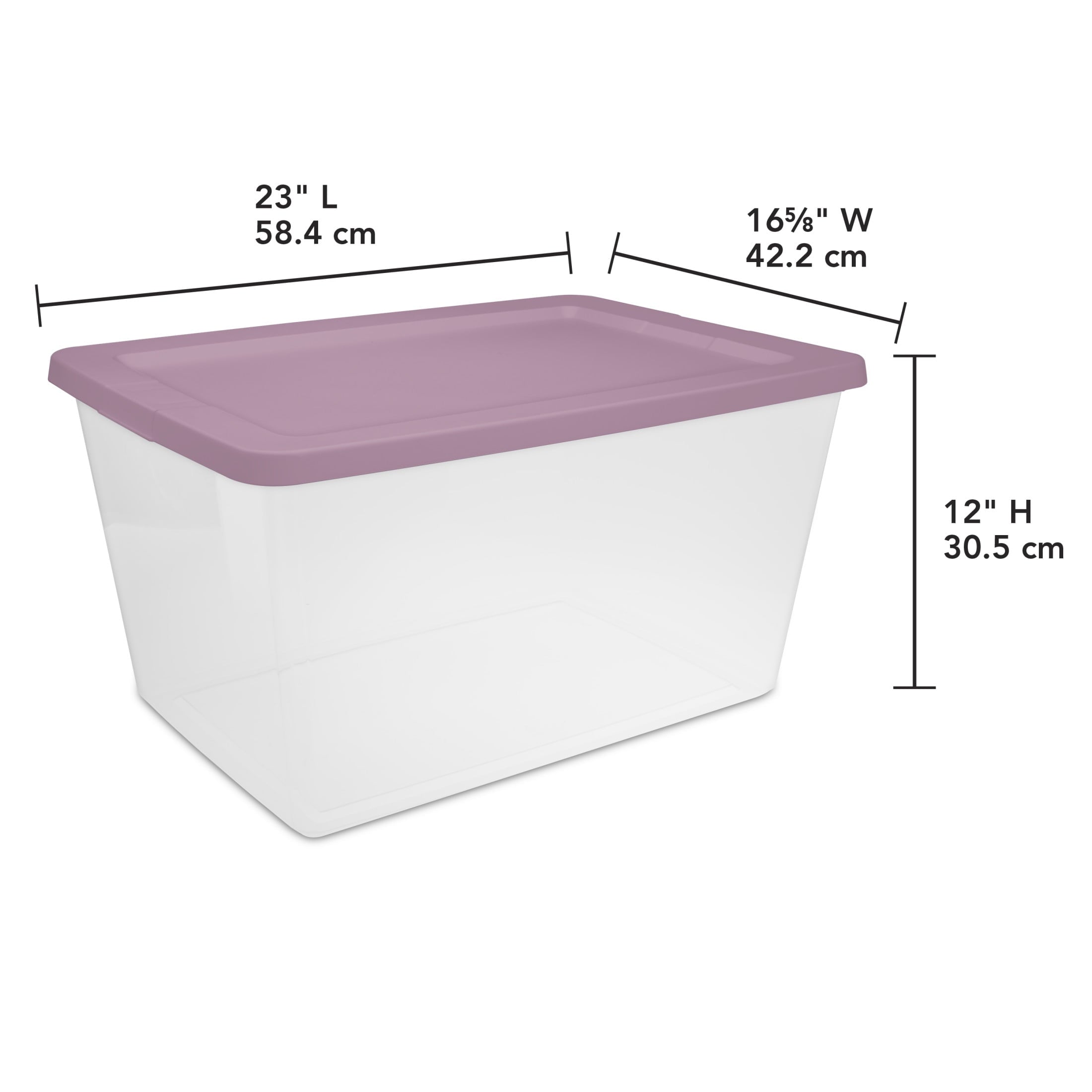 58 Quart Medium Storage Bin, Clear Plastic Storage Container with Snap-On Lid, White
