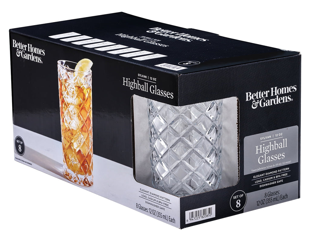 Better Homes &amp; Gardens Diamond Cut Tumbler Clear Drinking Glass, 8 Pack