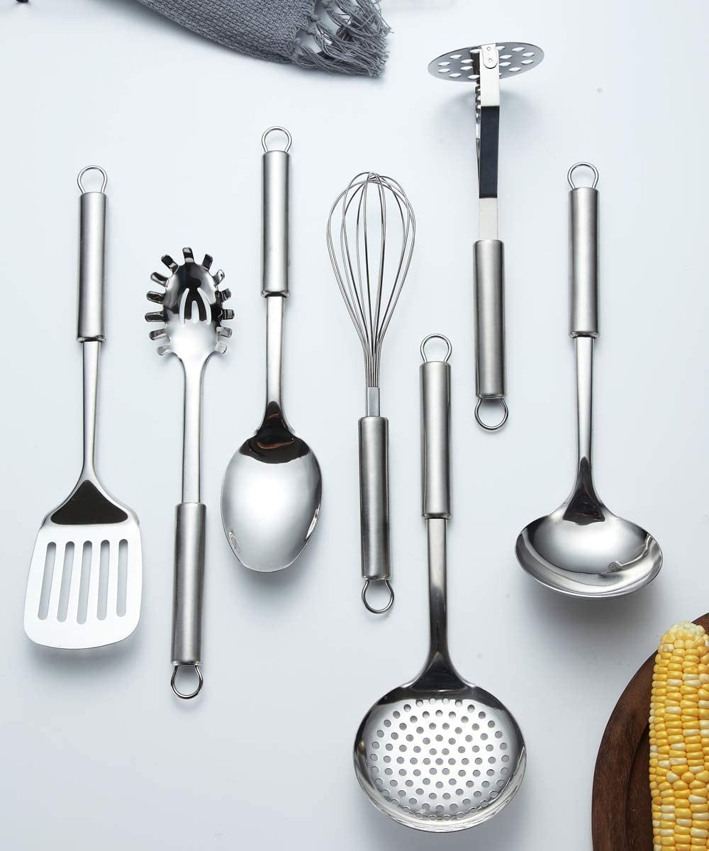 Cooking Utensils Set 8 Piece, Stainless Steel Kitchen Utensils Set with Utensil Holder, Kitchen Tool Set and Caddy
