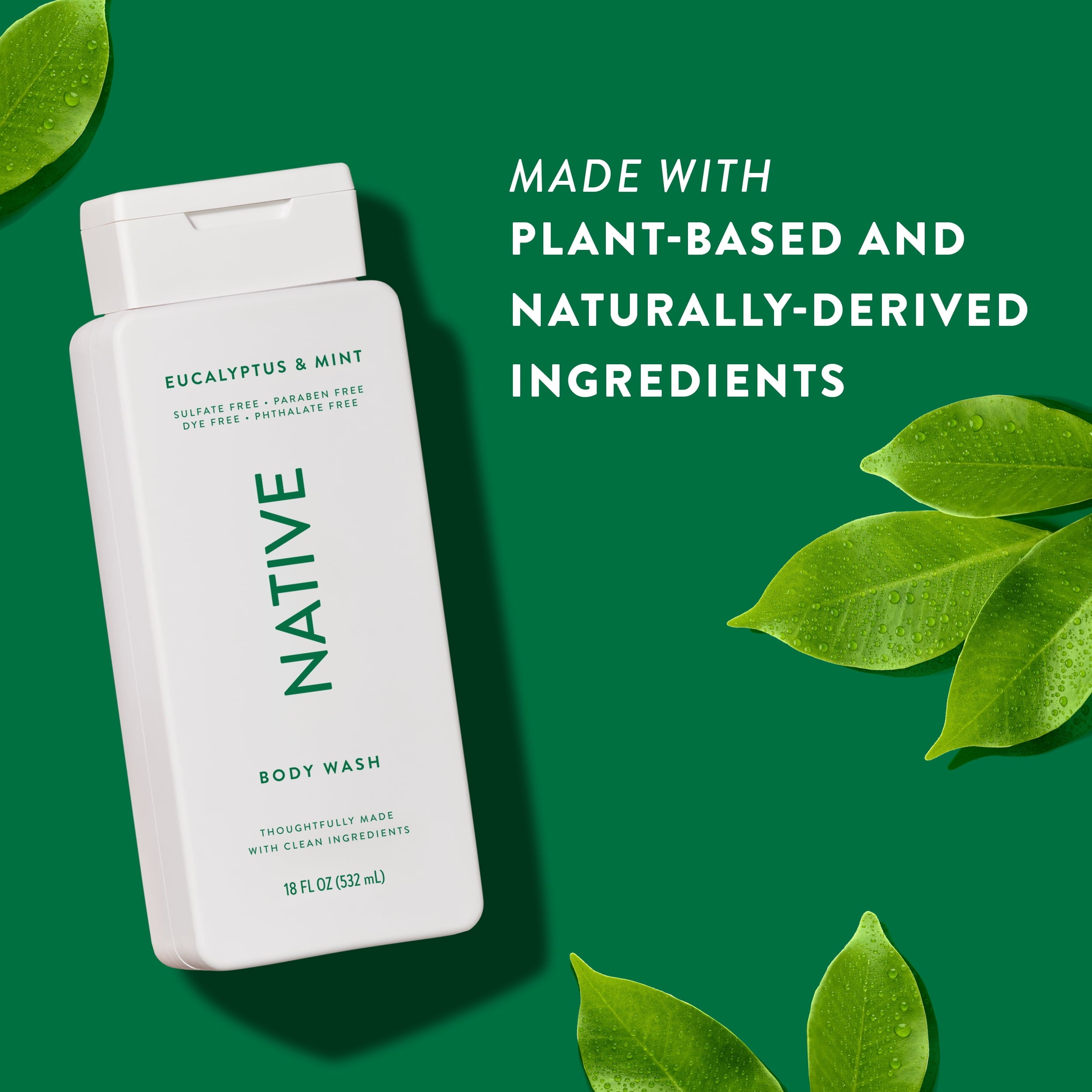Body Wash, Eucalypts &amp; Mint, Sulfate Free, Naturally Derived Ingredients, 24hr Freshness, for Women &amp; Men, 18fl oz