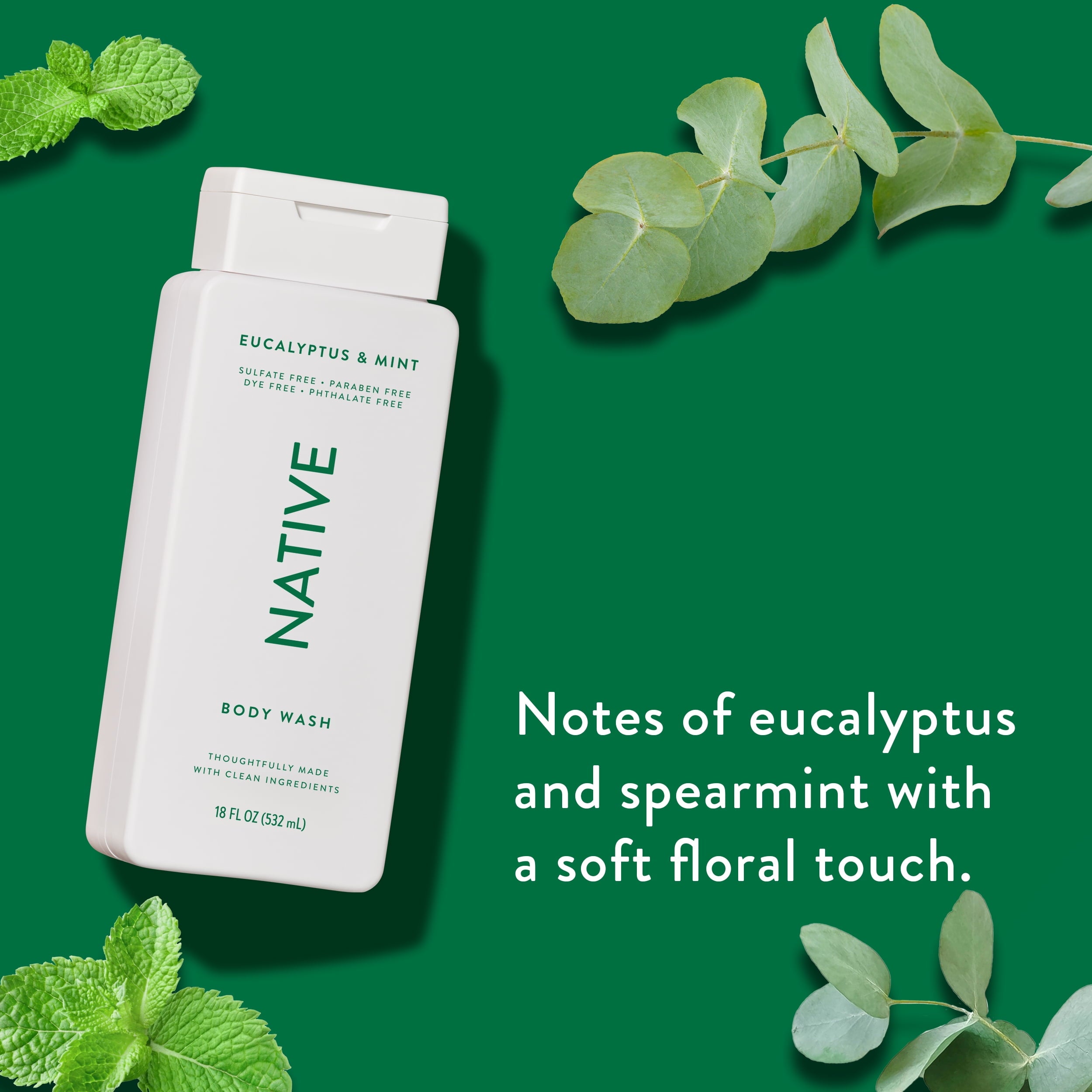 Body Wash, Eucalypts &amp; Mint, Sulfate Free, Naturally Derived Ingredients, 24hr Freshness, for Women &amp; Men, 18fl oz