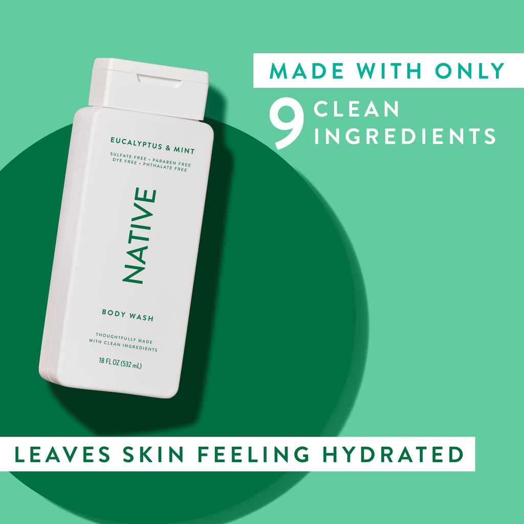 Body Wash, Eucalypts &amp; Mint, Sulfate Free, Naturally Derived Ingredients, 24hr Freshness, for Women &amp; Men, 18fl oz