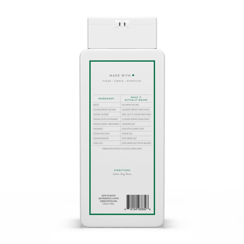 Body Wash, Eucalypts &amp; Mint, Sulfate Free, Naturally Derived Ingredients, 24hr Freshness, for Women &amp; Men, 18fl oz