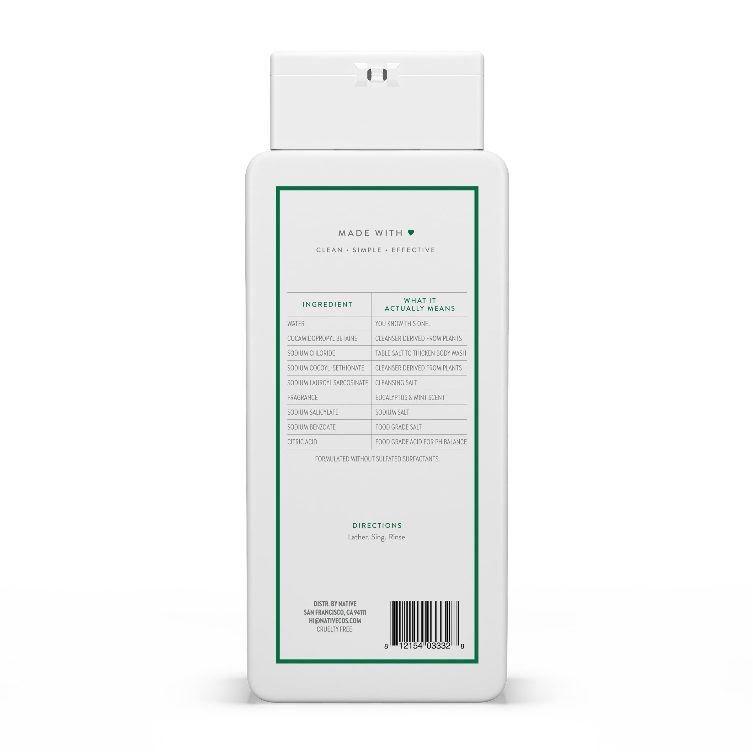 Body Wash, Eucalypts &amp; Mint, Sulfate Free, Naturally Derived Ingredients, 24hr Freshness, for Women &amp; Men, 18fl oz