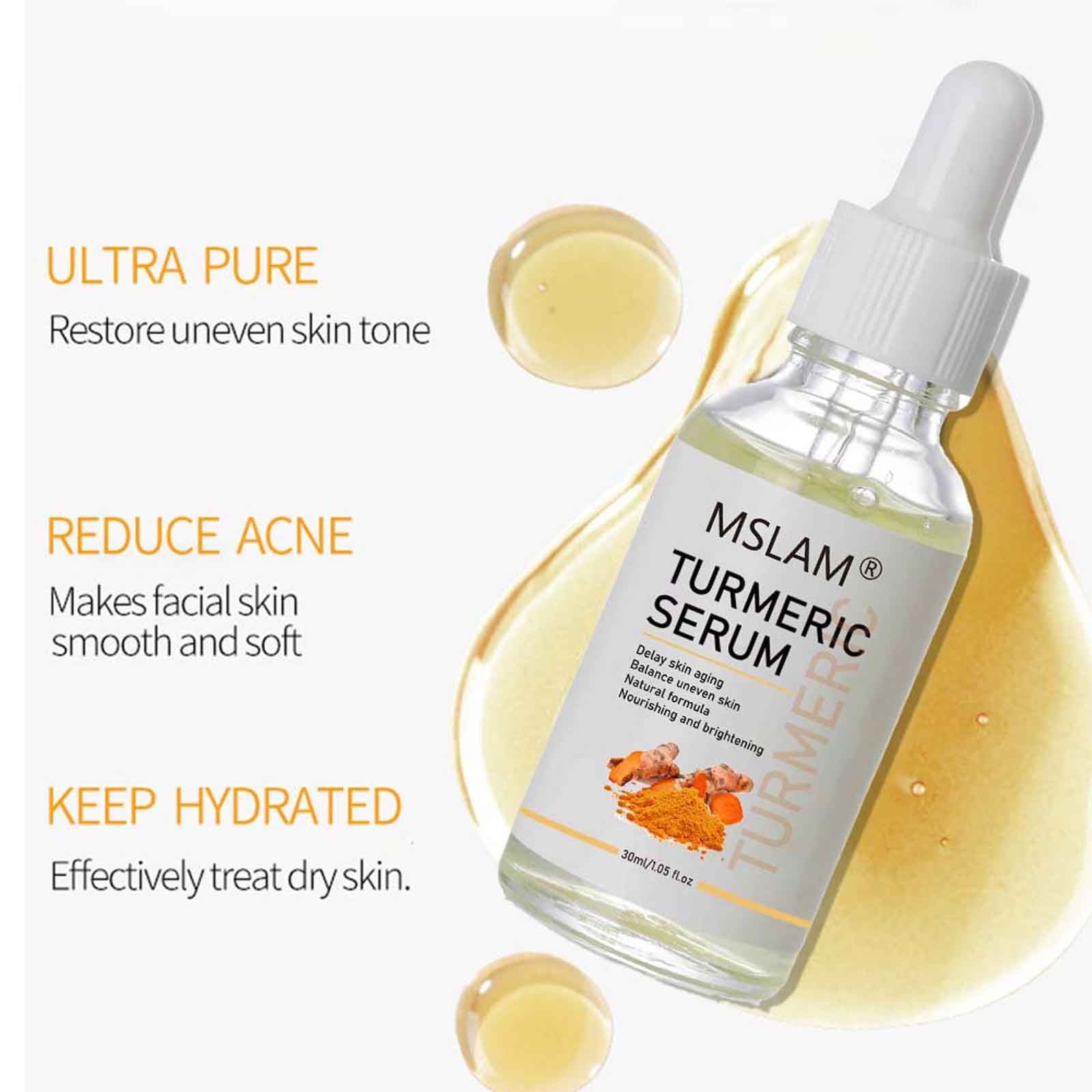 Turmeric Serum For Dark Spots Turmeric Dark Spots Corrector Serum For Face Moisturizing Massage Essence Reduces Hyper Pigmentation Age&amp;Sun Spots 30ml,Essence Clearance,White