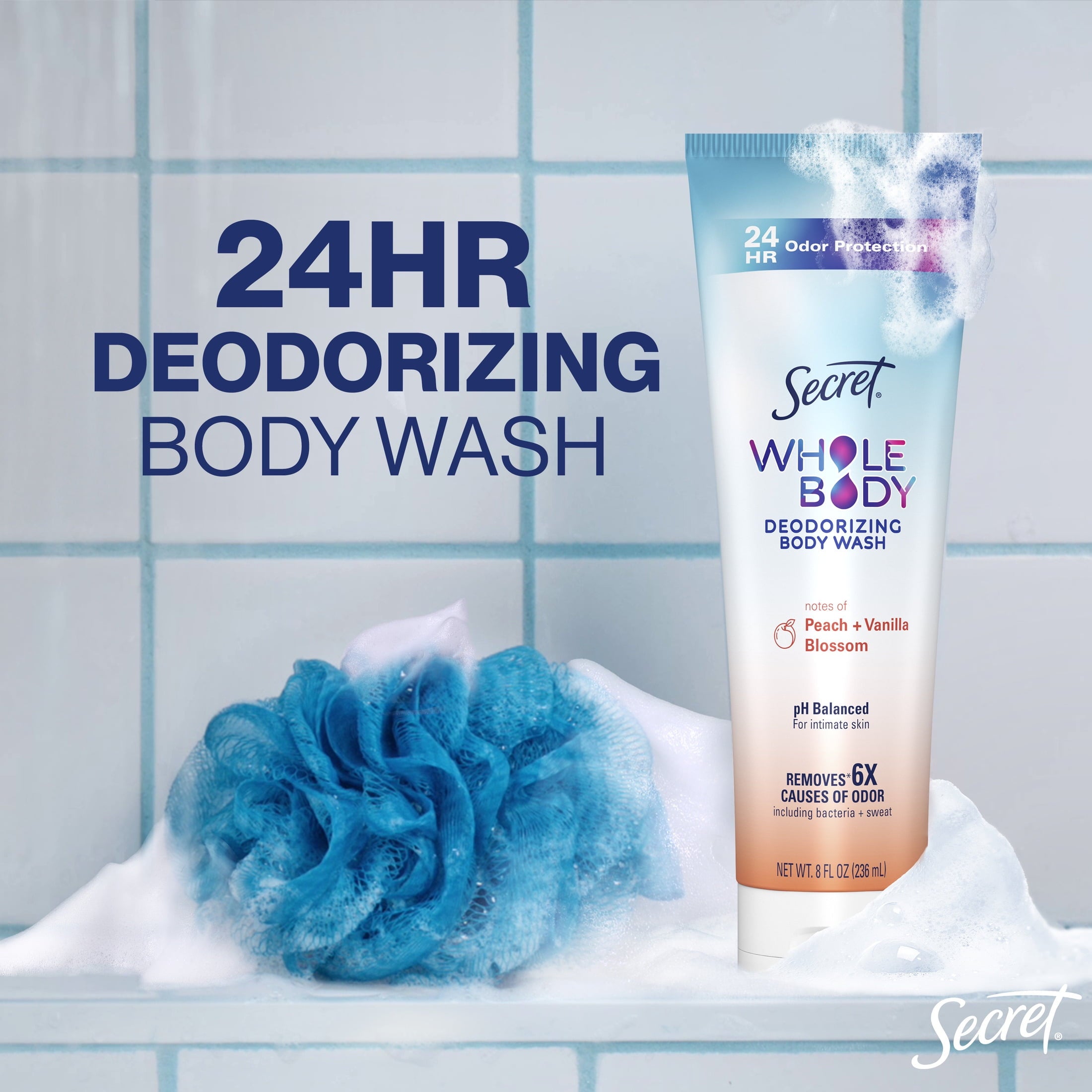 Feminine Wash 24 HR Deodorizing Body Wash for Women, Peach &amp; Vanilla, 7oz