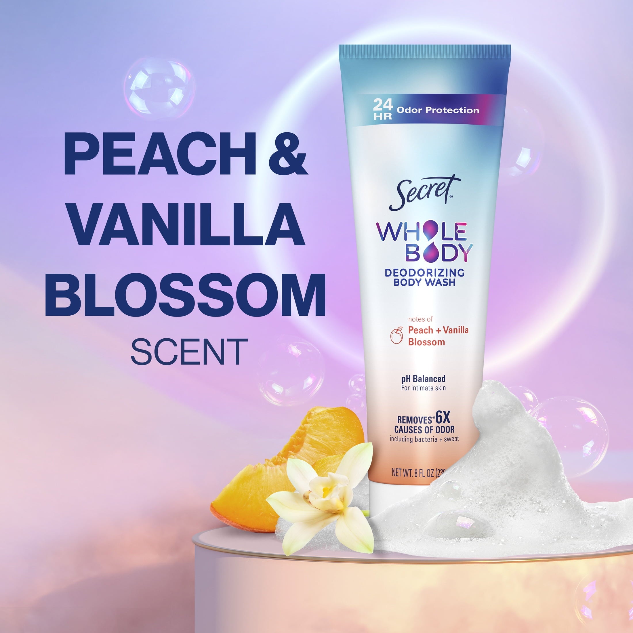 Feminine Wash 24 HR Deodorizing Body Wash for Women, Peach &amp; Vanilla, 7oz