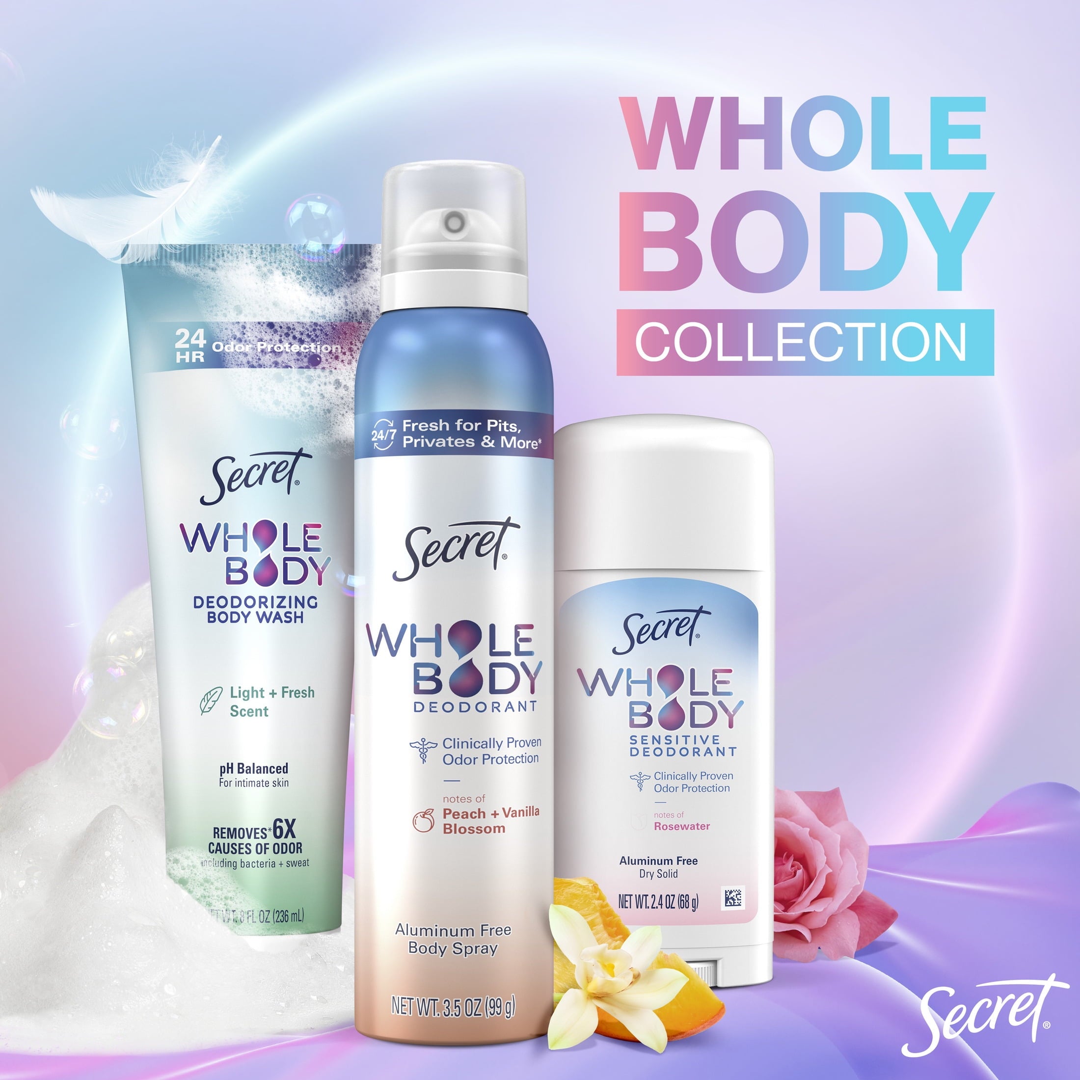 Feminine Wash 24 HR Deodorizing Body Wash for Women, Peach &amp; Vanilla, 7oz