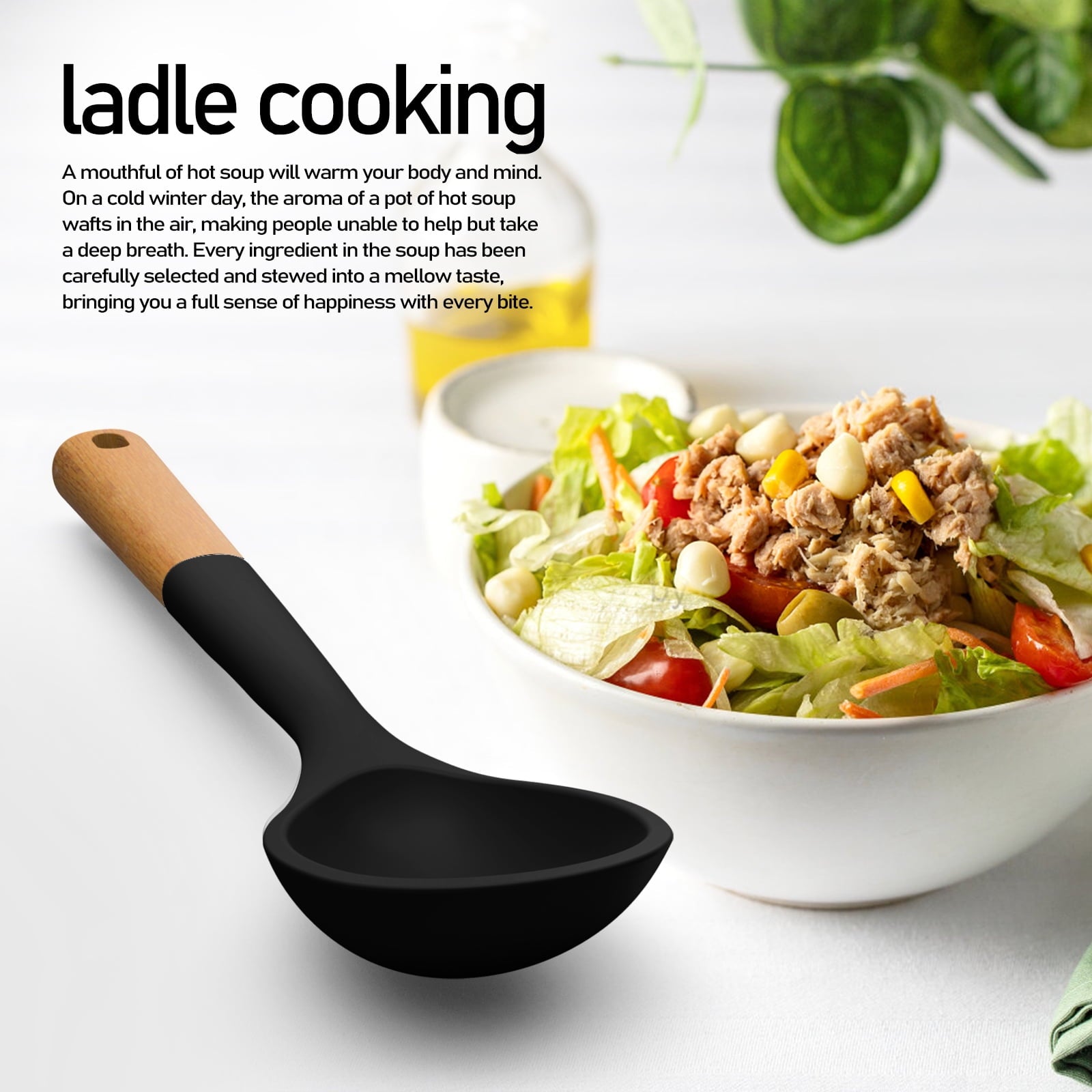Large Silicone Cooking Utensils - Kitchen Utensil Set with Wooden Handles, Spatula,Turner, Slotted Spoon, Pasta server, Kitchen Gadgets Tools Sets for Non-Stick Cookware (Khaki)