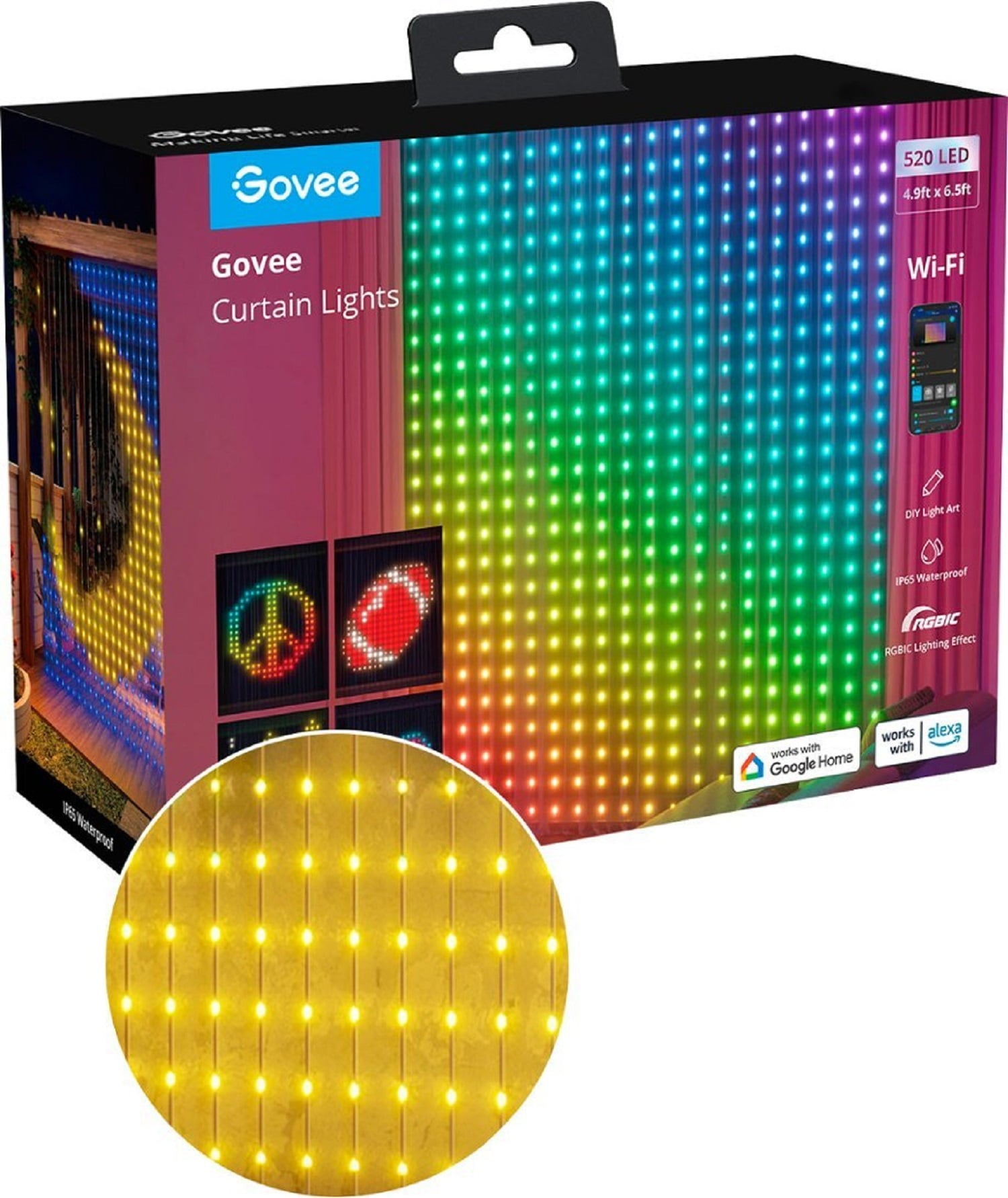 Curtin Lights With 520 LED Beads,4.9*6.5ft, 92 Preset Color Changing Scene For Halloween,Corded Electric