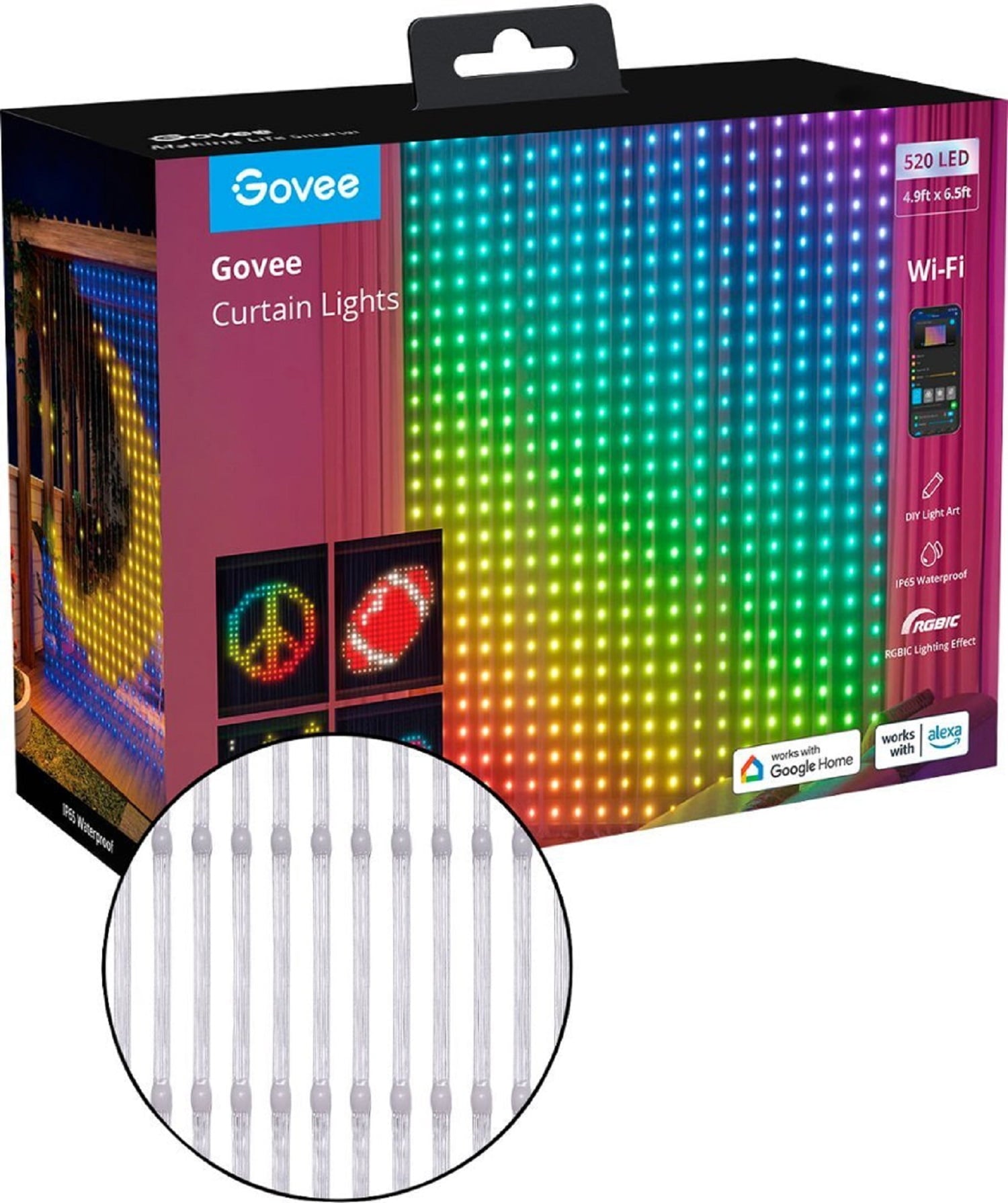 Curtin Lights With 520 LED Beads,4.9*6.5ft, 92 Preset Color Changing Scene For Halloween,Corded Electric