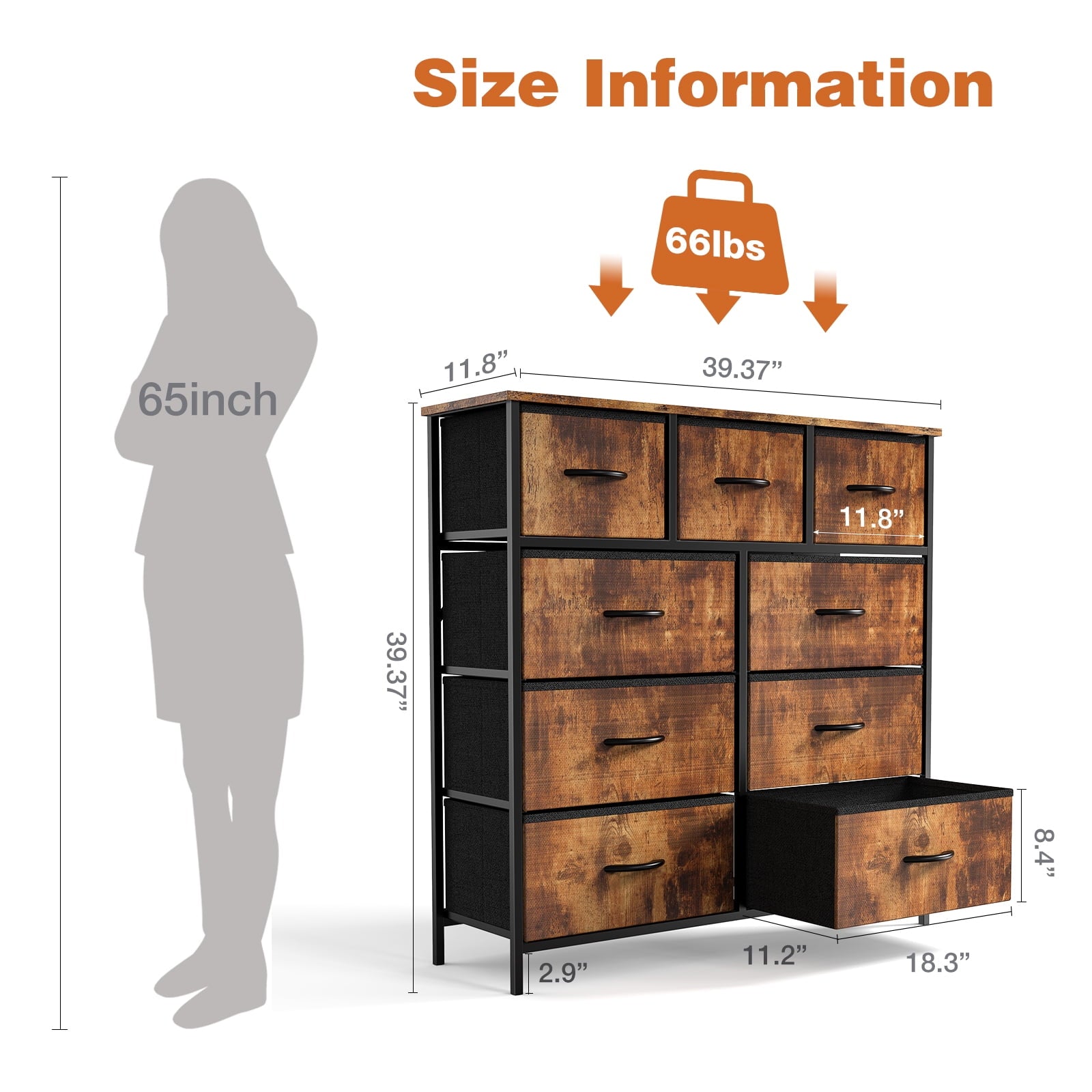 8-Drawer Fabric Dresser Storage Chest for Bedroom, Closet, Entryway, Storage Furniture for Adults, Black