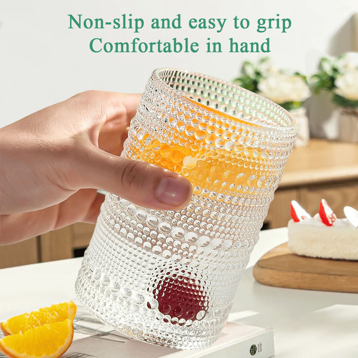 12 oz Vintage Hobnail Drinking Glasses ,Hobnail Glass Cups Set of 6, Embossed Water Tumbler, Cups for Kitchen, Beaded Glassware, Highball Glasses for Whiskey, Juice, Water, Beer