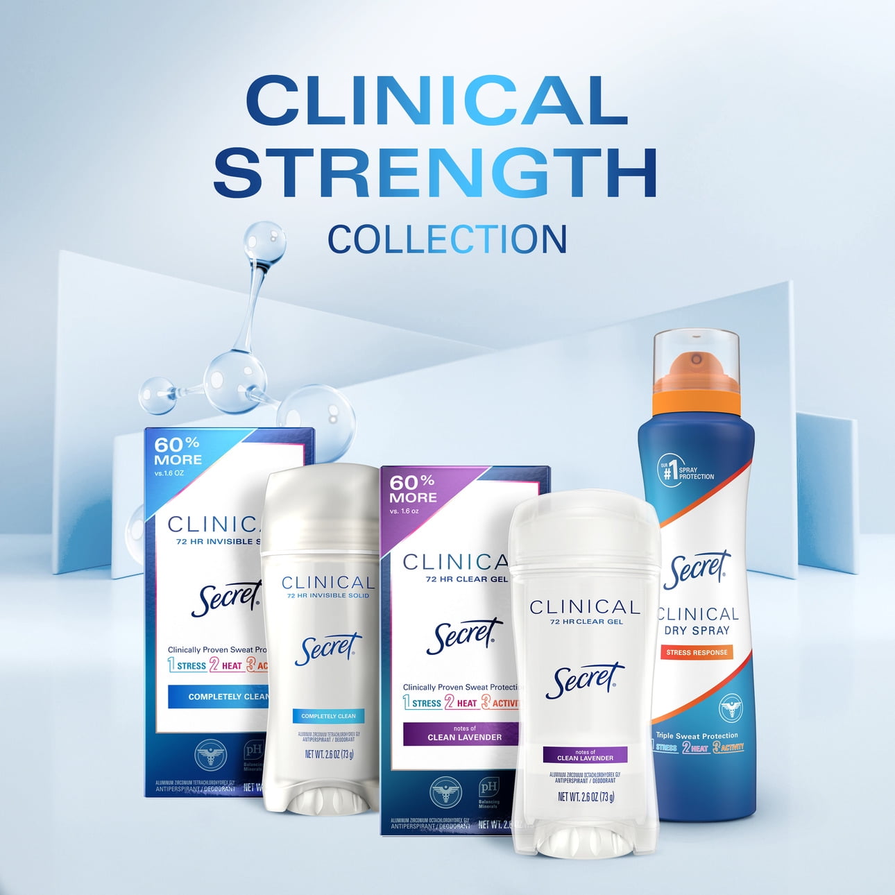Clinical Invisible Solid Antiperspirant and Deodorant, Stress Response, 1.6 oz (2 Pack)